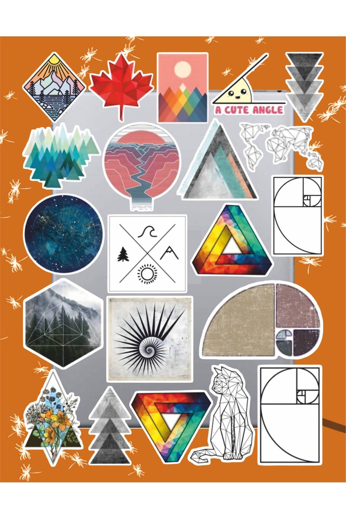 hediyenebak Geometrik Şekiller Sticker Seti | Laptop Ajanda PC Tablet Telefon Defter Etiket Bullet Journal