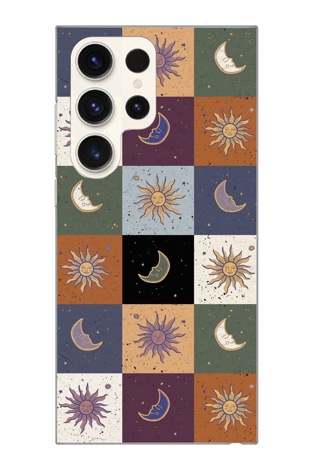 moonset Samsung Galaxy S25 Ultra Uyumlu Renkli Ay ve Güneş Tasarımlı Baskılı Şeffaf Telefon Kılıfı