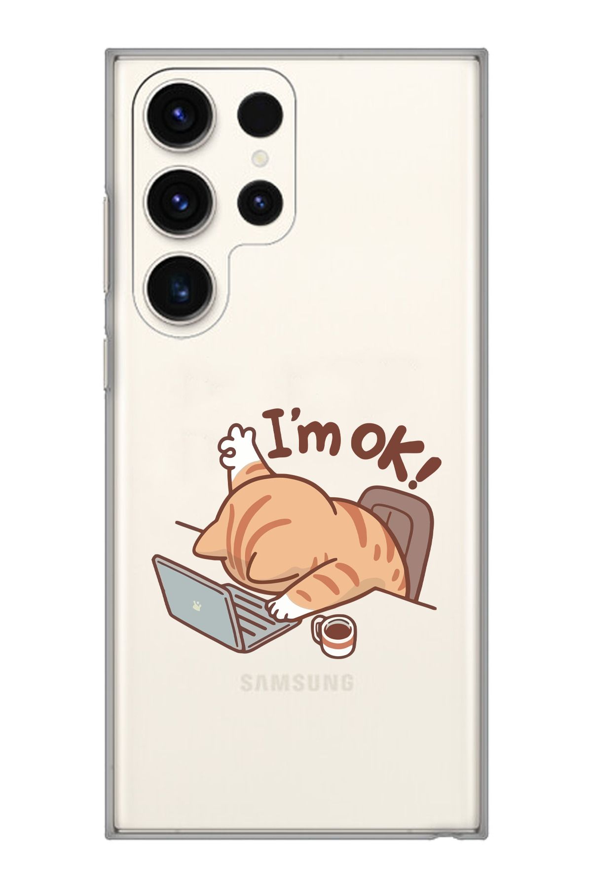moonset Samsung Galaxy S25 Ultra Uyumlu Sevimli Kedi Tasarımlı Baskılı Şeffaf Telefon Kılıfı