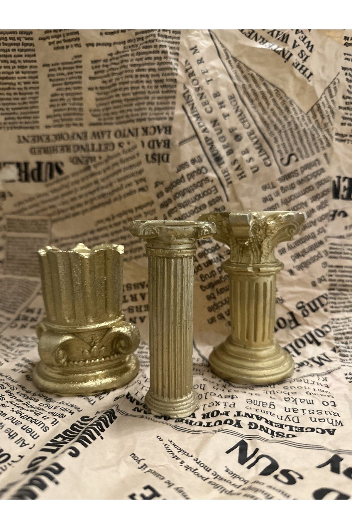 Pino Art Studio ANTİK YUNAN+ROMA GOLD SÜTUN DEKORATİF OBJE 3'LÜ SET