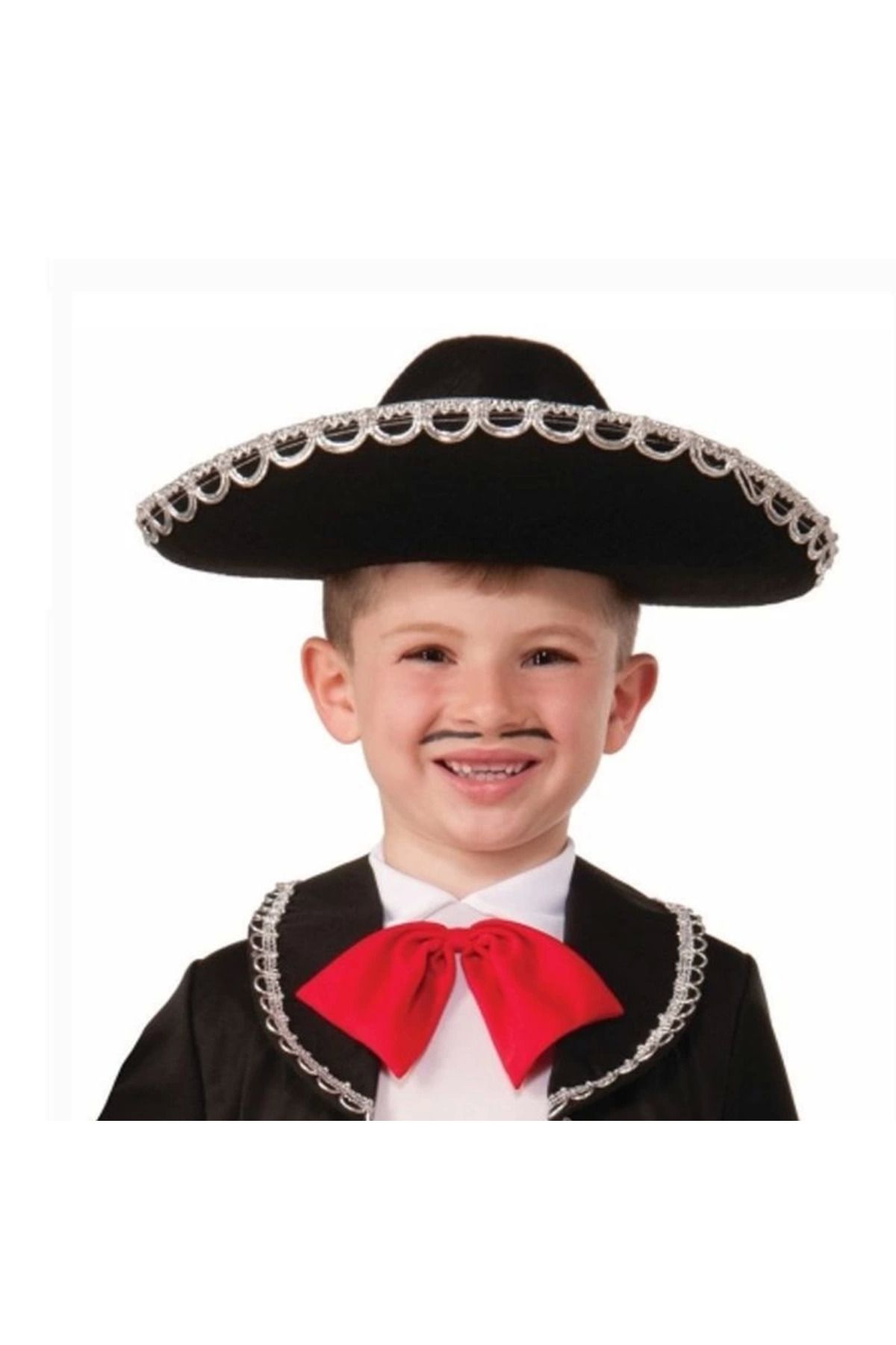YNT İthalat Gümüş Renk Şeritli Meksika Mariachi Latin Şapkası 55 Cm Çocuk