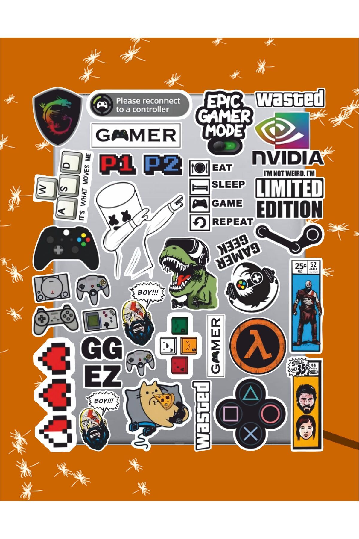 hediyenebak Gamer Oyuncu Sticker Seti | Laptop Ajanda PC Tablet Telefon Defter Etiket Bullet Journal