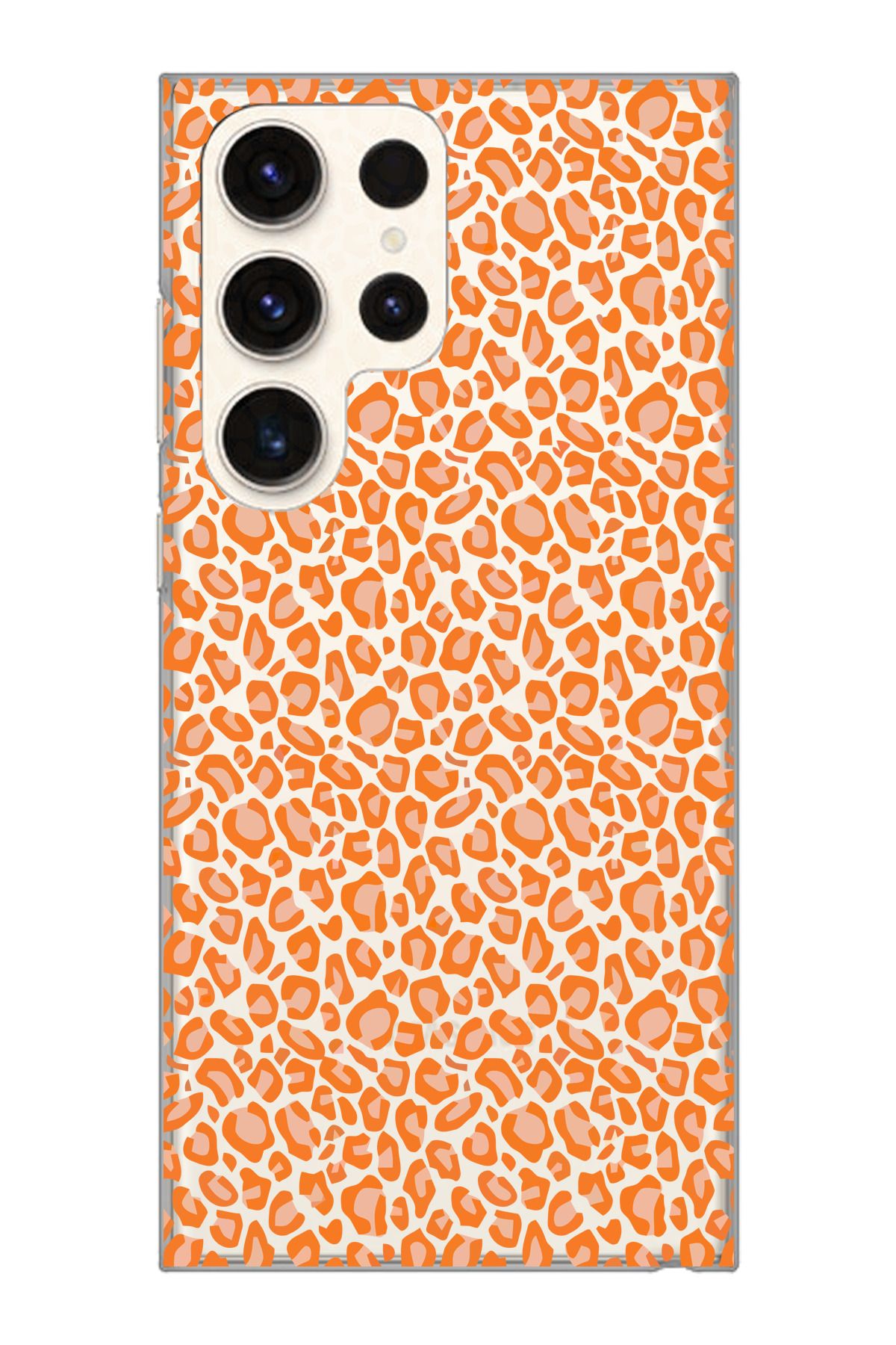 moonset Samsung Galaxy S25 Ultra Uyumlu Turuncu Leopar Tasarımlı Baskılı Şeffaf Telefon Kılıfı
