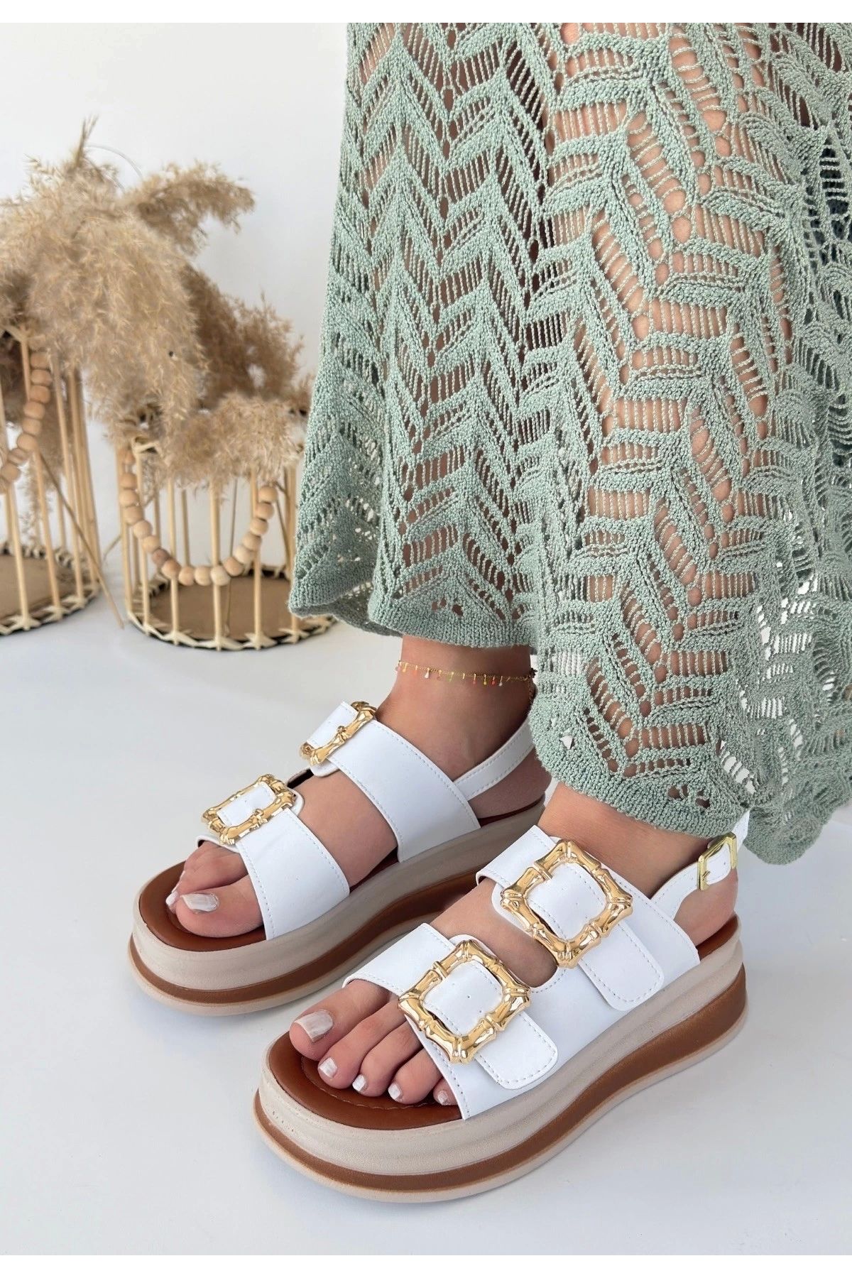 ufukmoda Stan Beyaz Cilt Sandalet