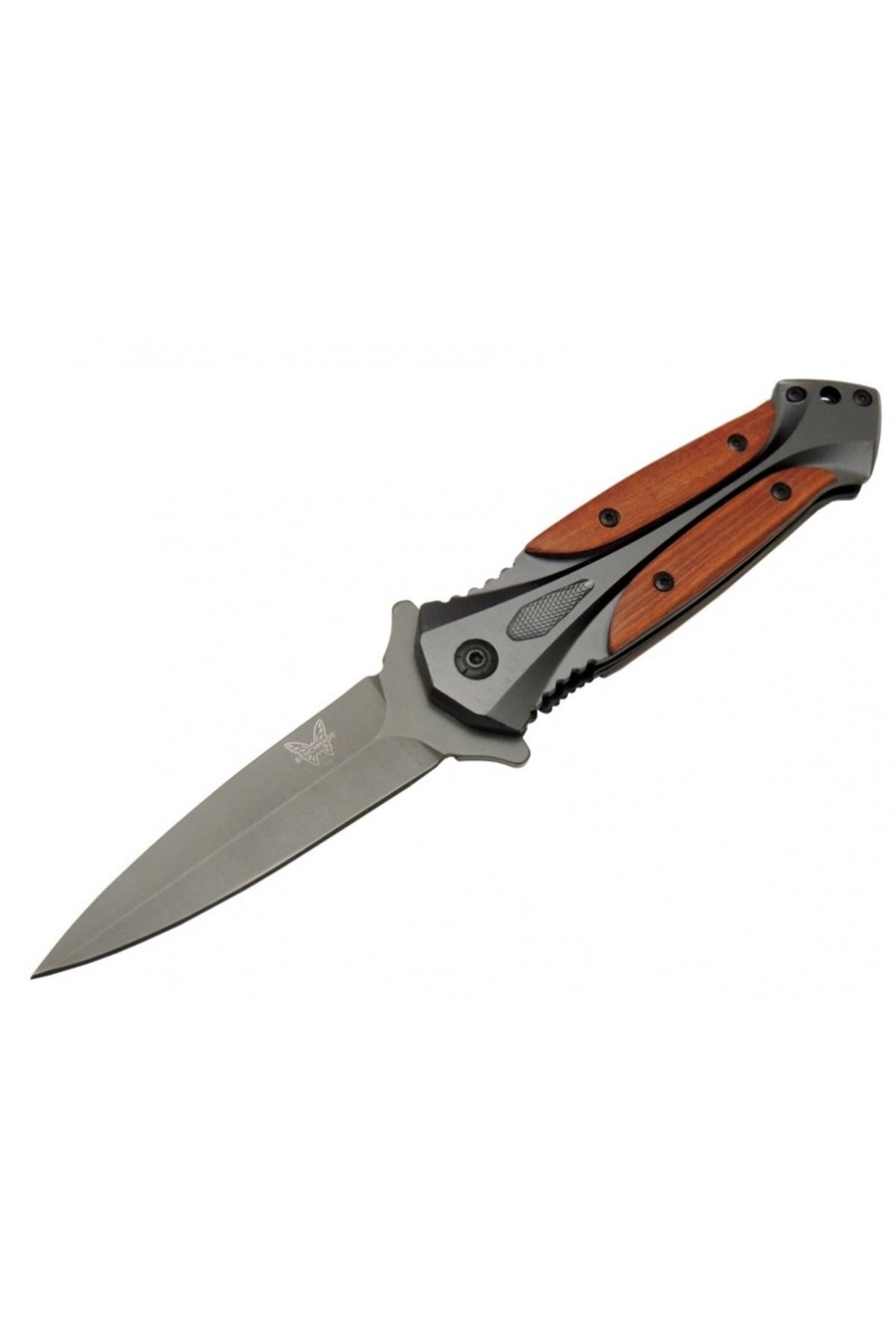Skygo Benchmade DA27B Gri Sivri Kamp Çakı 20cm - Yarı Otomatik, Kutulu, Ahşap - Metal Sap