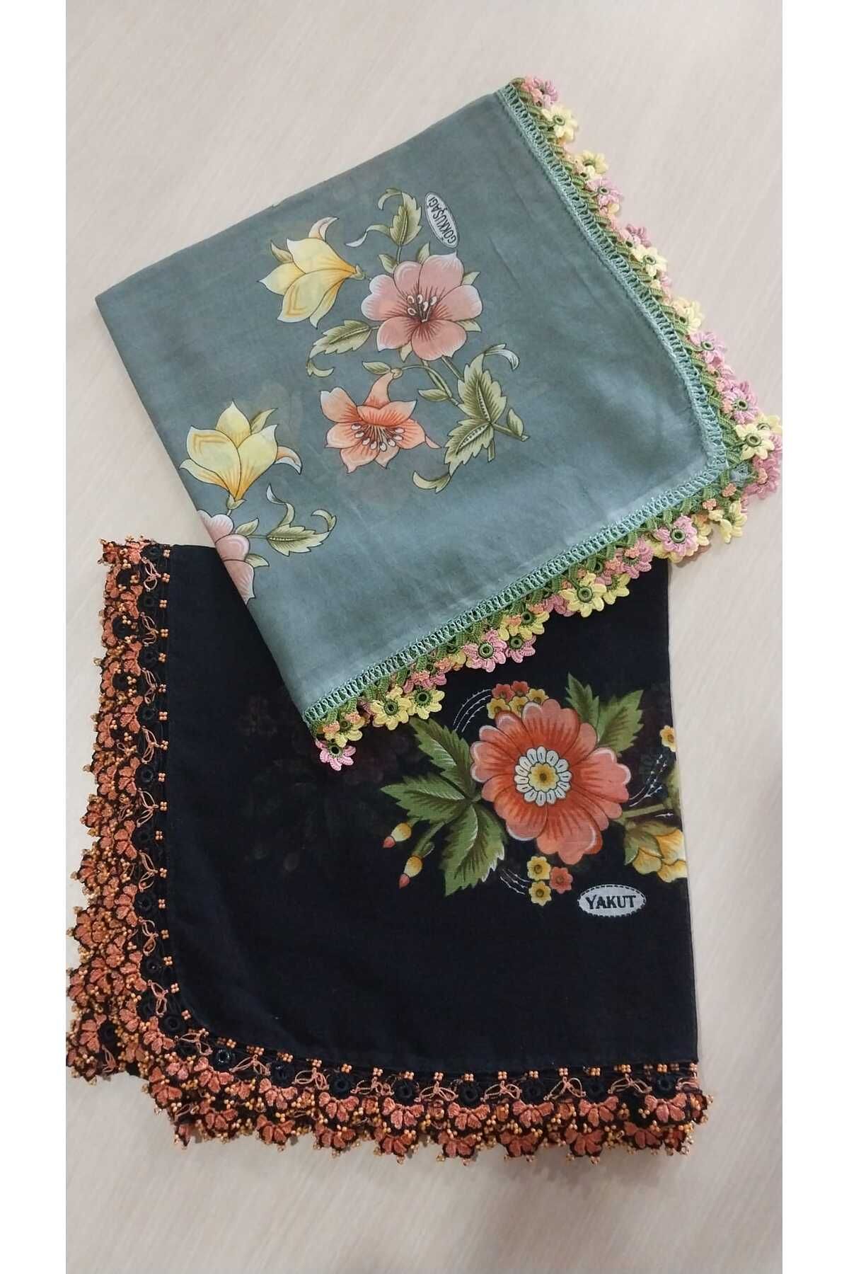 Papatyam El işi 2 Adet Tığ Oyalı Yazma/Tığ İşi Yazma/Vintage/Çeyizlik Yemeni/100x100/Pamuklu