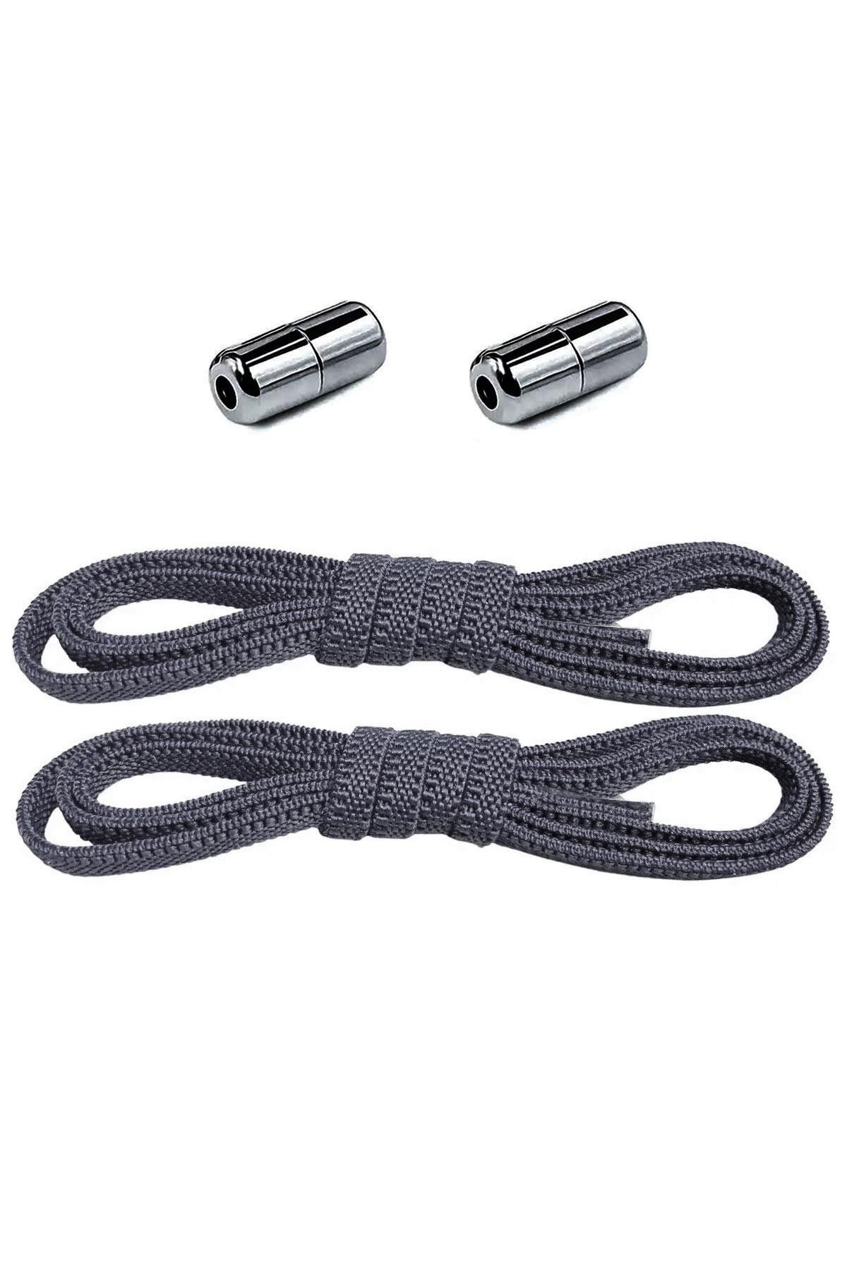 hapshoe Ayarlanabilir 1 Çift Koyu Gri Vidalı Kapsül Uçlu 6 MM Lastik Pratik Bağcık