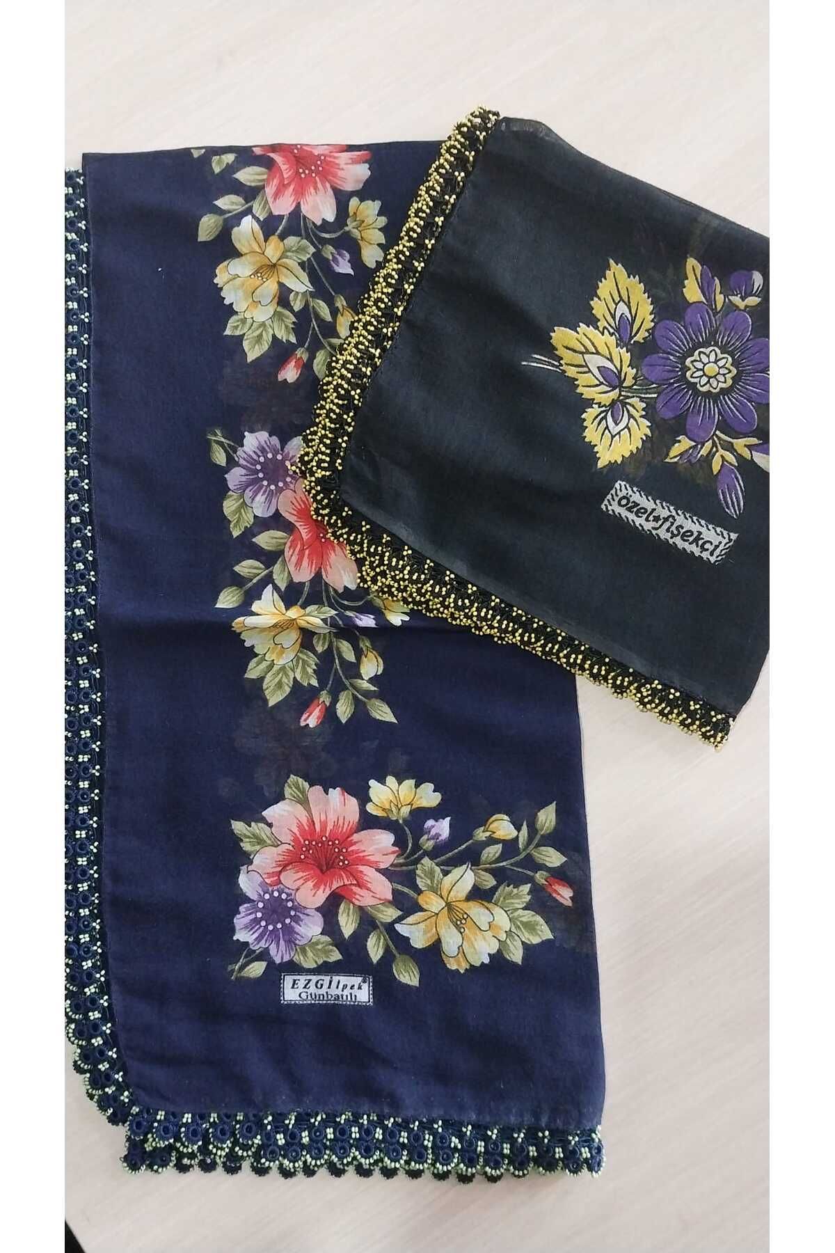 Papatyam El işi 2 Adet Tığ Oyalı Boncuklu Yazma(15cm ve 5cm Eksik Oyalı)Tığ İşi/Çeyizlik Yemeni/90x90/Pamuklu