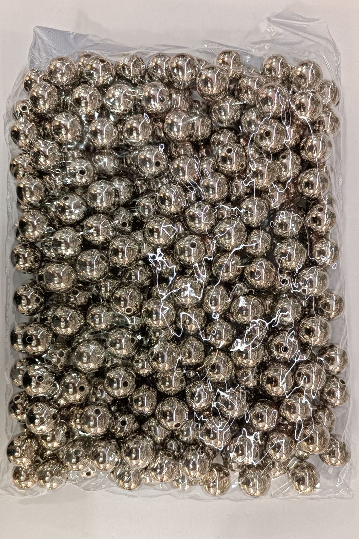 Hobimos 500 Gram 14 mm Metalik Gümüş Görünümlü Akrilik Boncuk