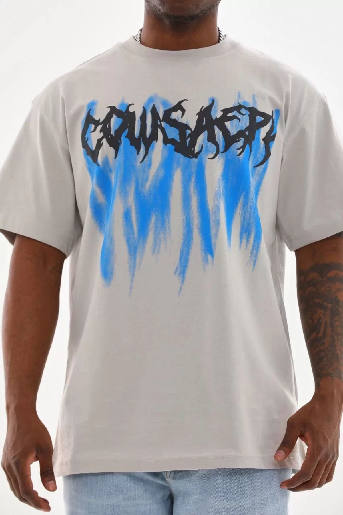 FantaziAtölyesi Unisex Baskılı Oversize T-Shirt - Gri