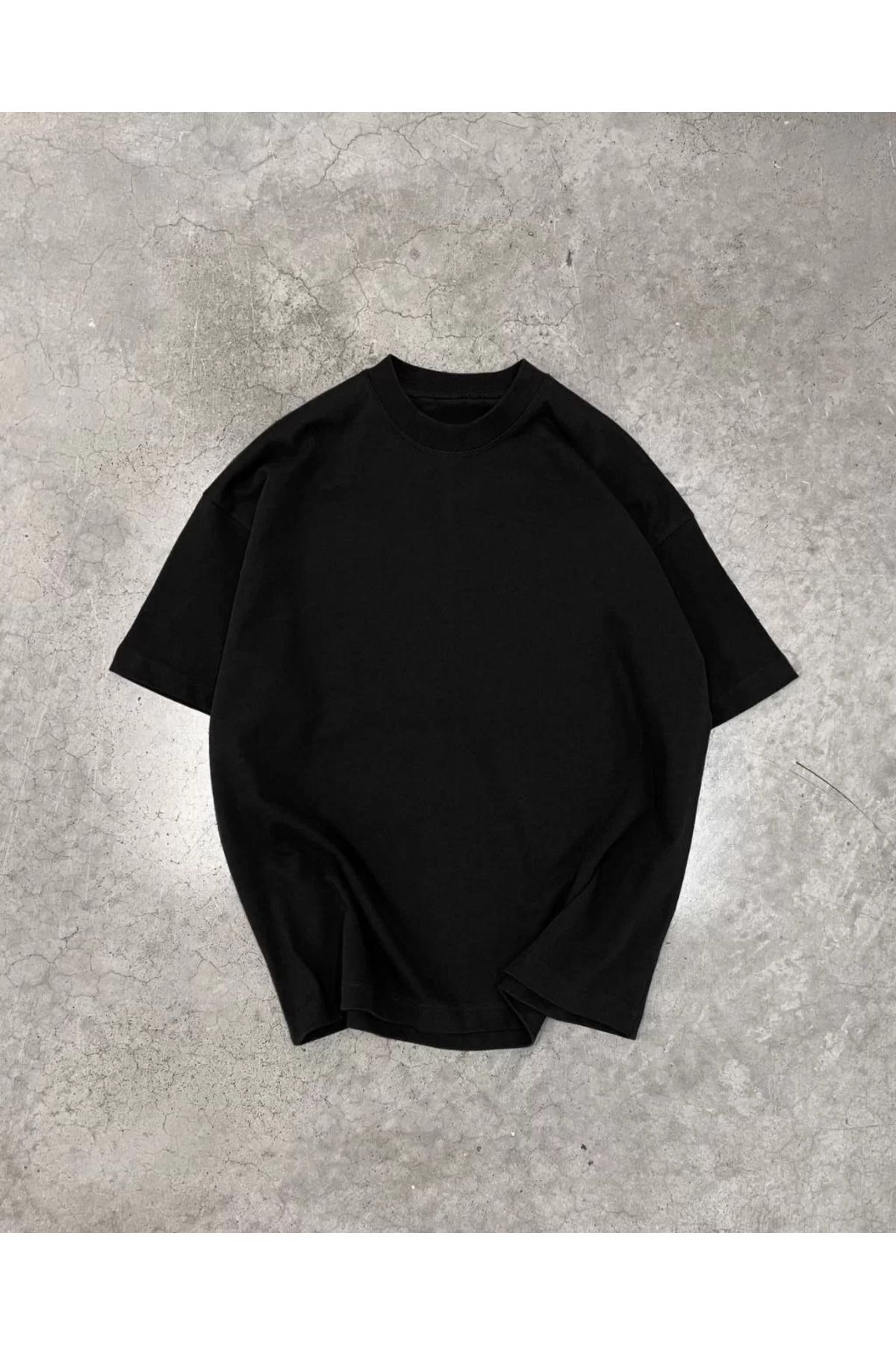FantaziAtölyesi Unisex Basic Bisiklet Yaka Oversize T-Shirt - Siyah