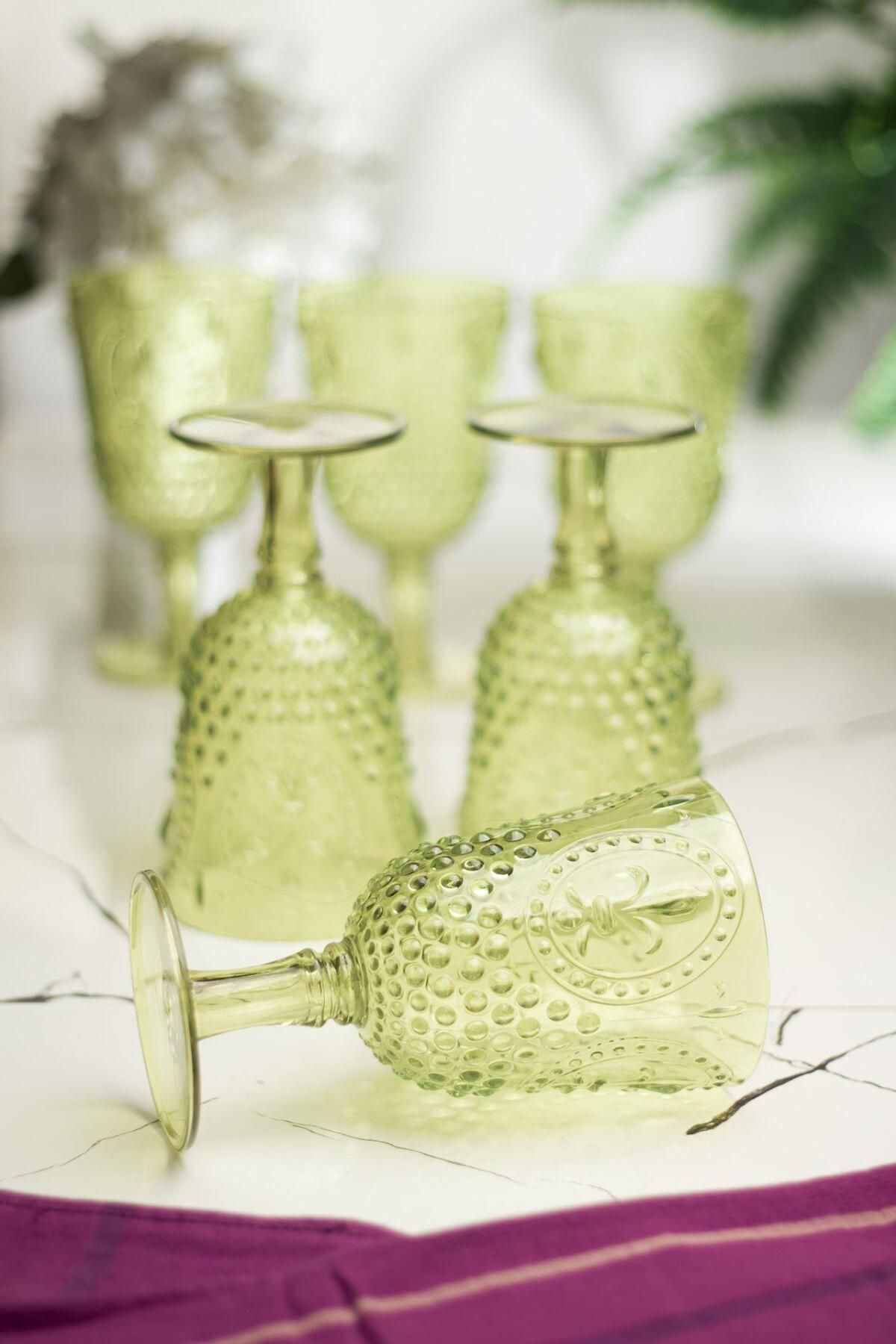 Shop58 Akrilik Yeşil 6'lı Kadeh & Su Meşrubat Kahve Yanı Bardağı 450 ml ( Cam Değildir )
