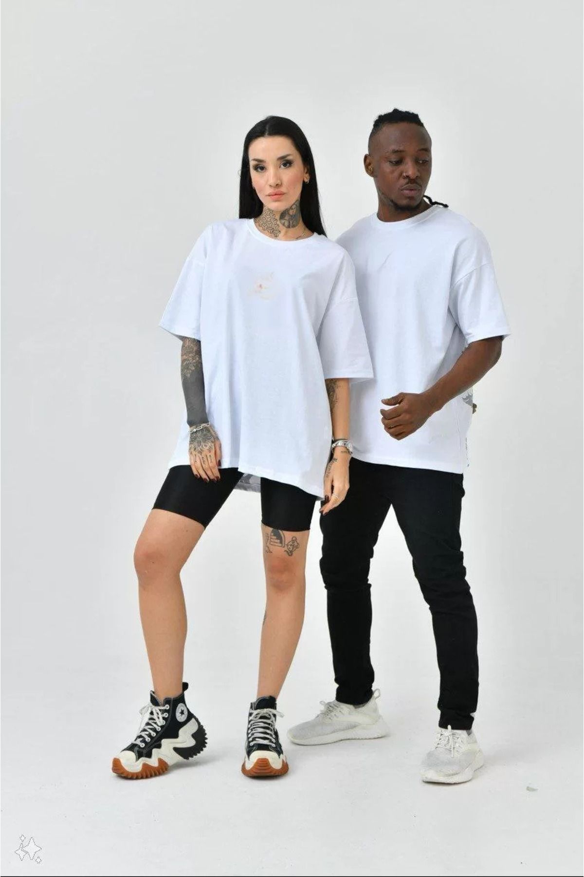 FantaziAtölyesi Unisex Basic Bisiklet Yaka Oversize T-Shirt - Beyaz