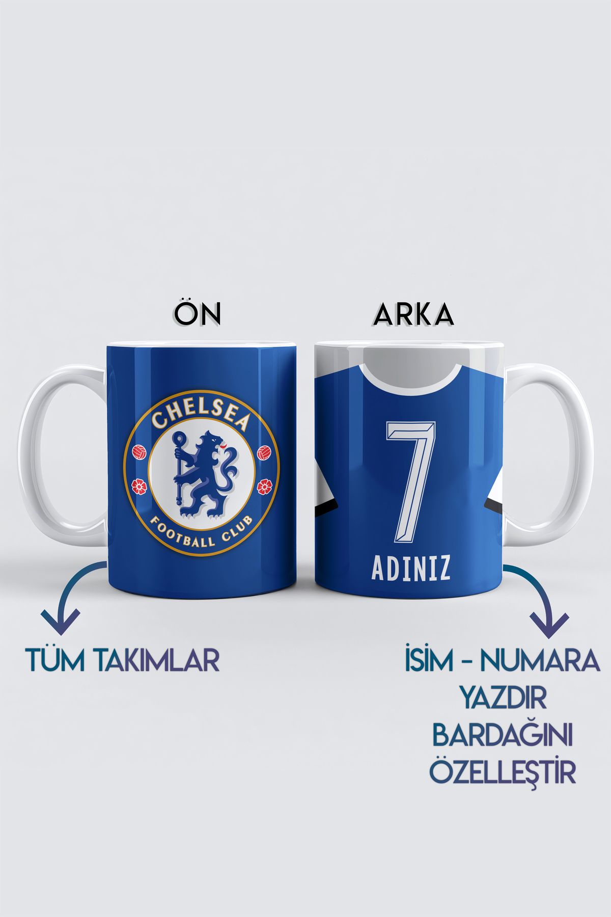 DekorHane Kişiye Özel Chelsea, Taraftar Baskılı Porselen Kupa Bardak, Tüm Takımlar