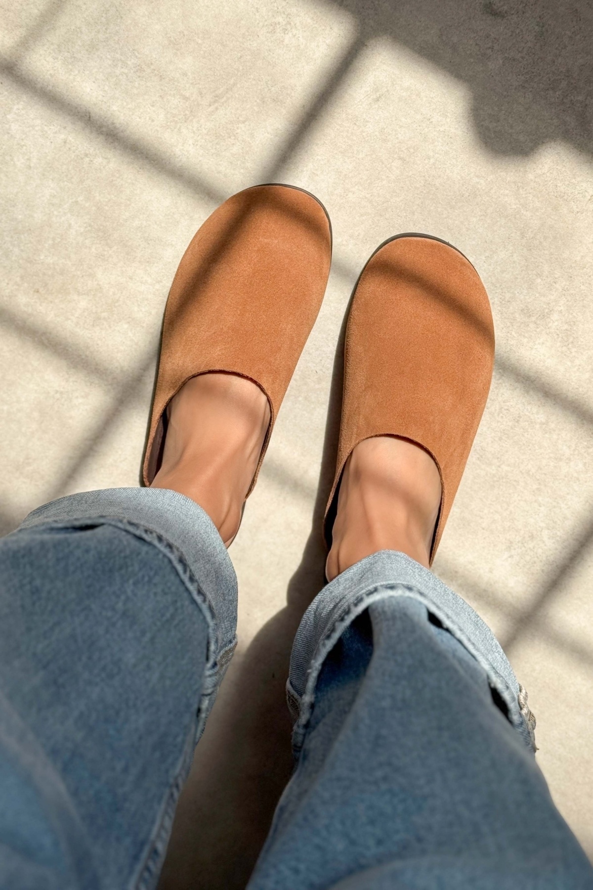 NİŞANTAŞI SHOES-Ricci Tan Genuine Suede Flat Sole Women's Slippers 8