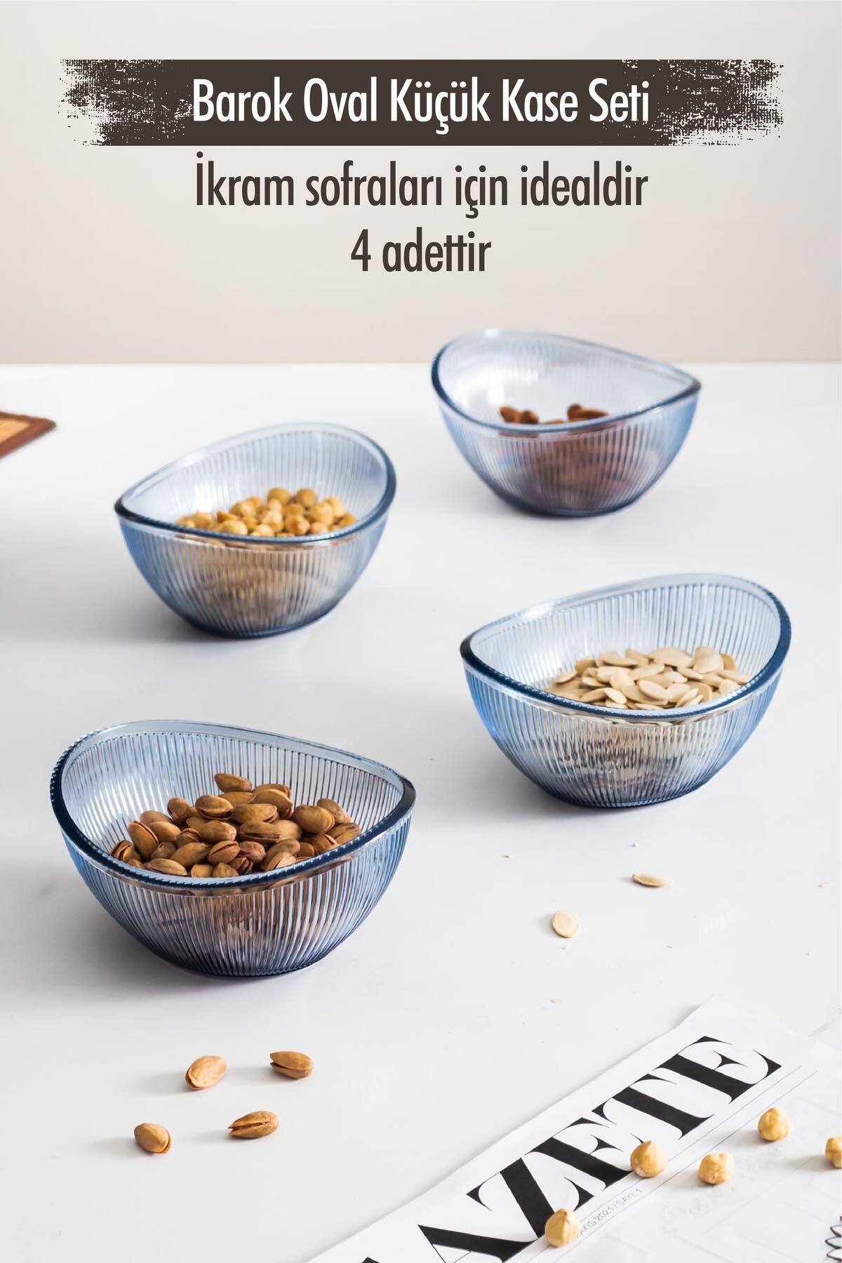 Shop58 Akrilik Barok Lacivert Oval 4'lü Küçük Kase Seti & Çerezlik & Sunumluk & İkramlık (Cam Değildir)