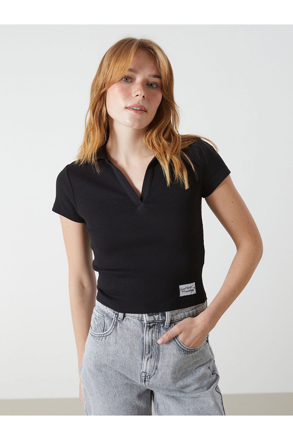 LC Waikiki Polo Yaka Baskılı Kısa Kollu Kadın Tişört