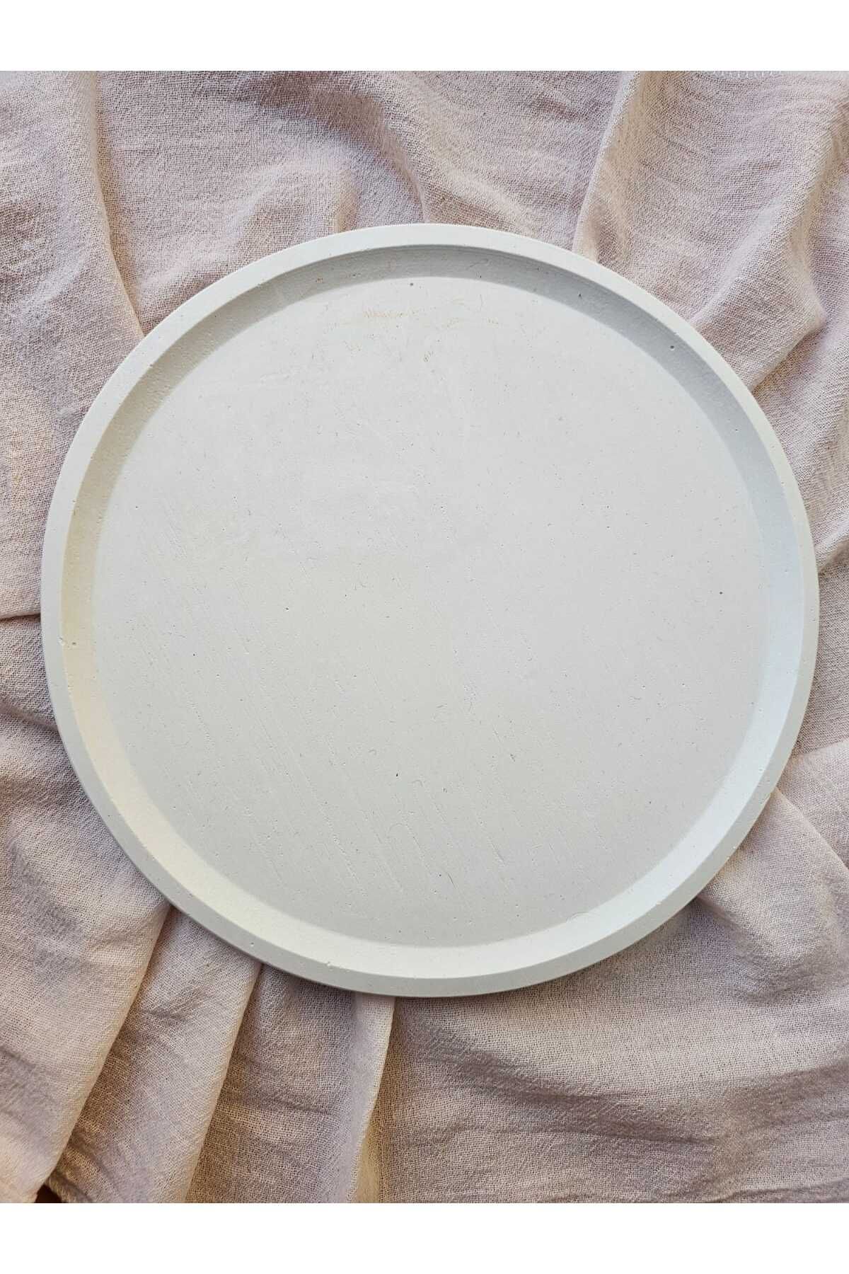 Decolyra Taş Tozu El Yapımı Nişanlık Sunumluk ve Mumluk Tepsi – Şık Dekoratif Tasarım (30x23 cm)DEC Beyaz
