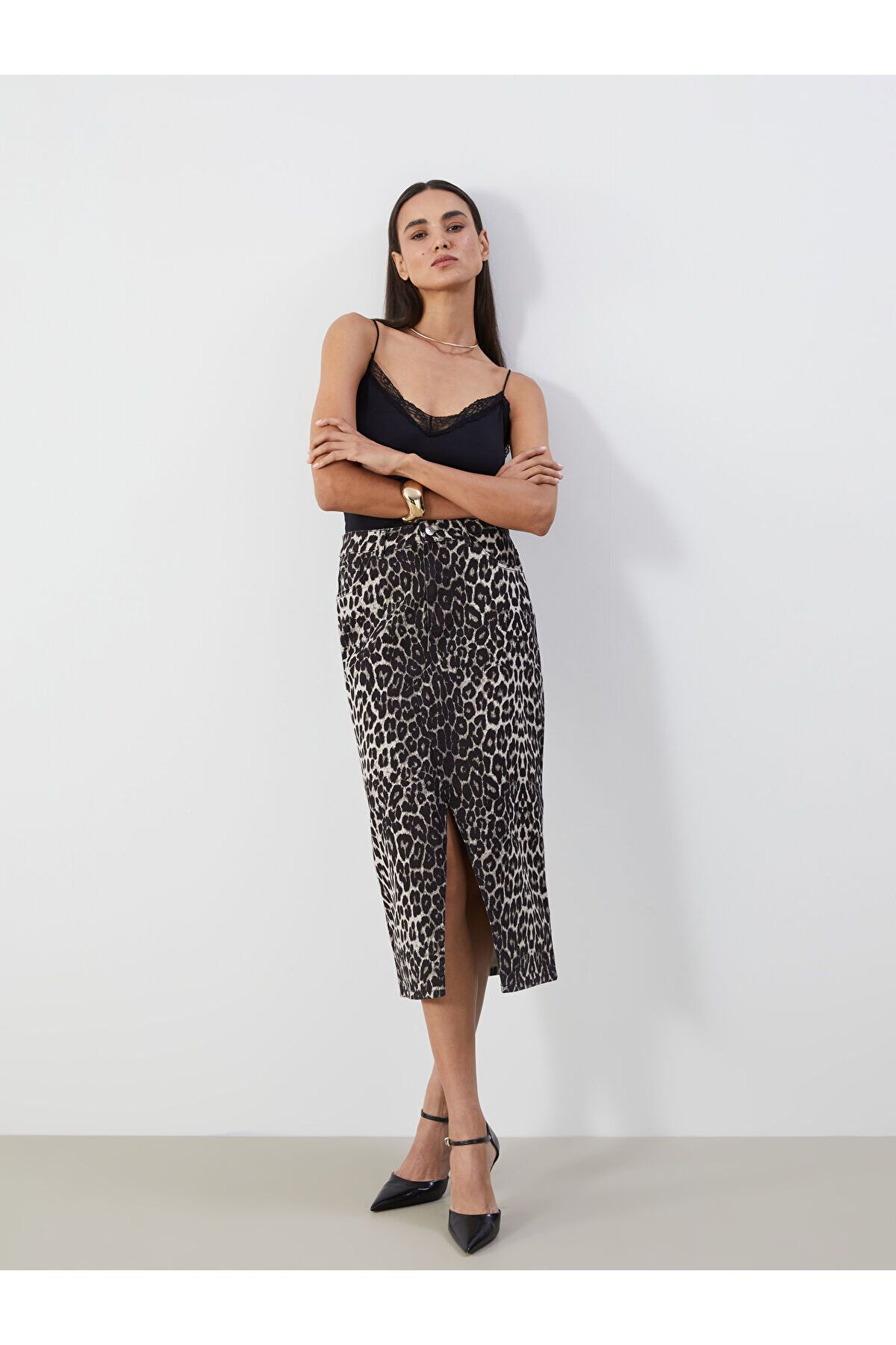LC Waikiki Standart Fit Leopar Desenli Kadın Jean Etek