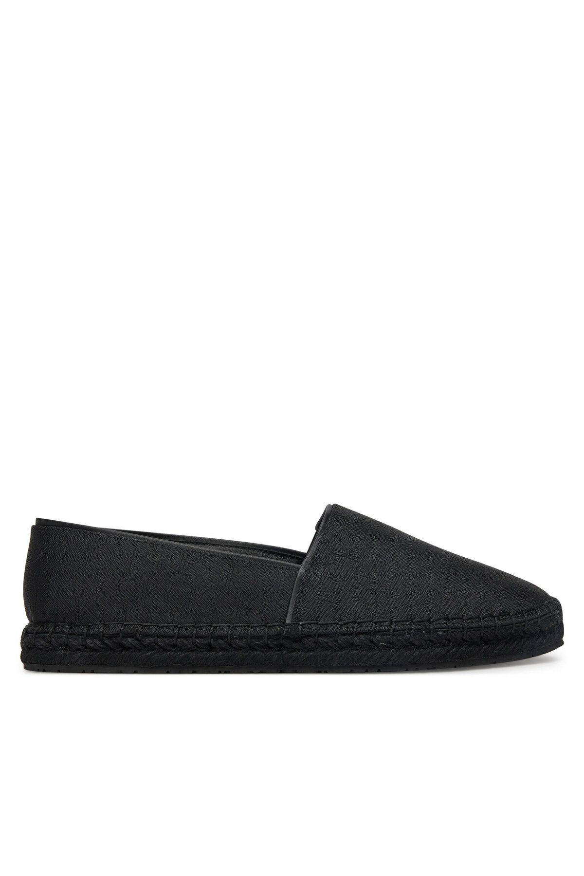 Calvin Klein Kadın CK Yazılardan Desen Hasır Düz Taban Siyah Babet HW0HW02467-BEH