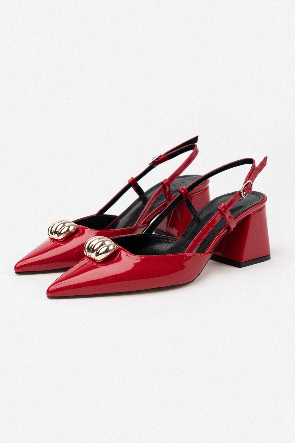 NİŞANTAŞI SHOES-Octavia Red Patent Leather Accessory Detailed Ankle Strap Women's Heeled Shoes 4