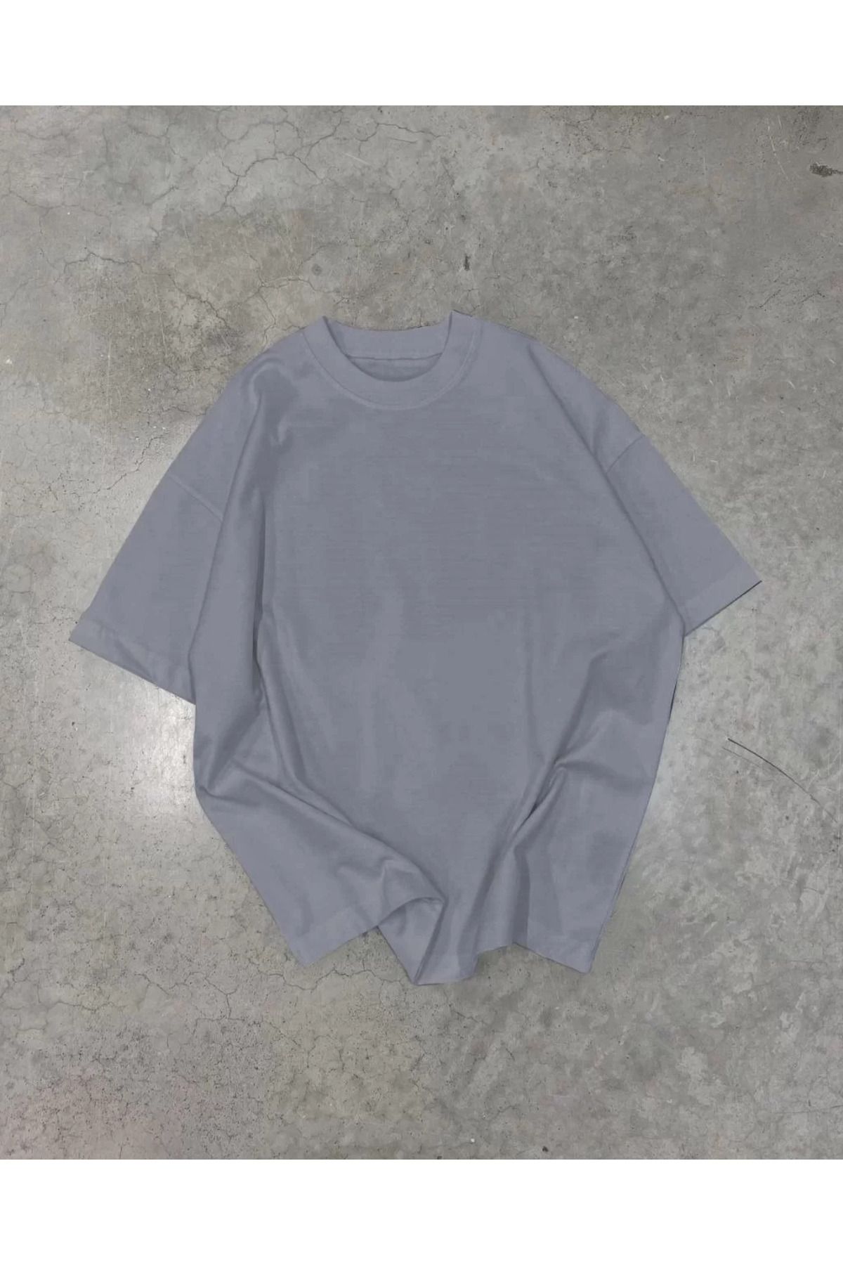 FantaziAtölyesi Unisex Basic Bisiklet Yaka Oversize T-Shirt - Füme