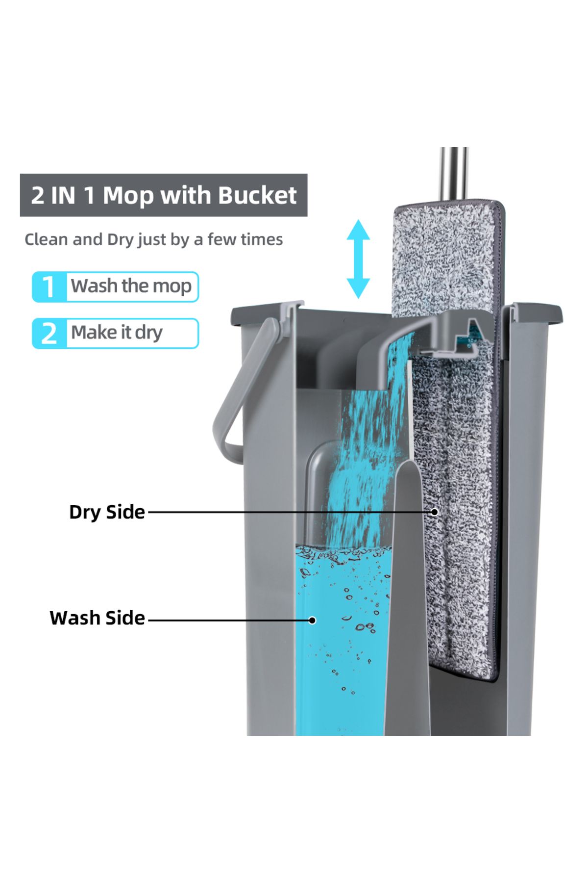 Choice-Sdarisb Grey Hand Free Flat Floor Mop And Bucket Set With 6 Washable Microfiber Pads Clean Tools 6