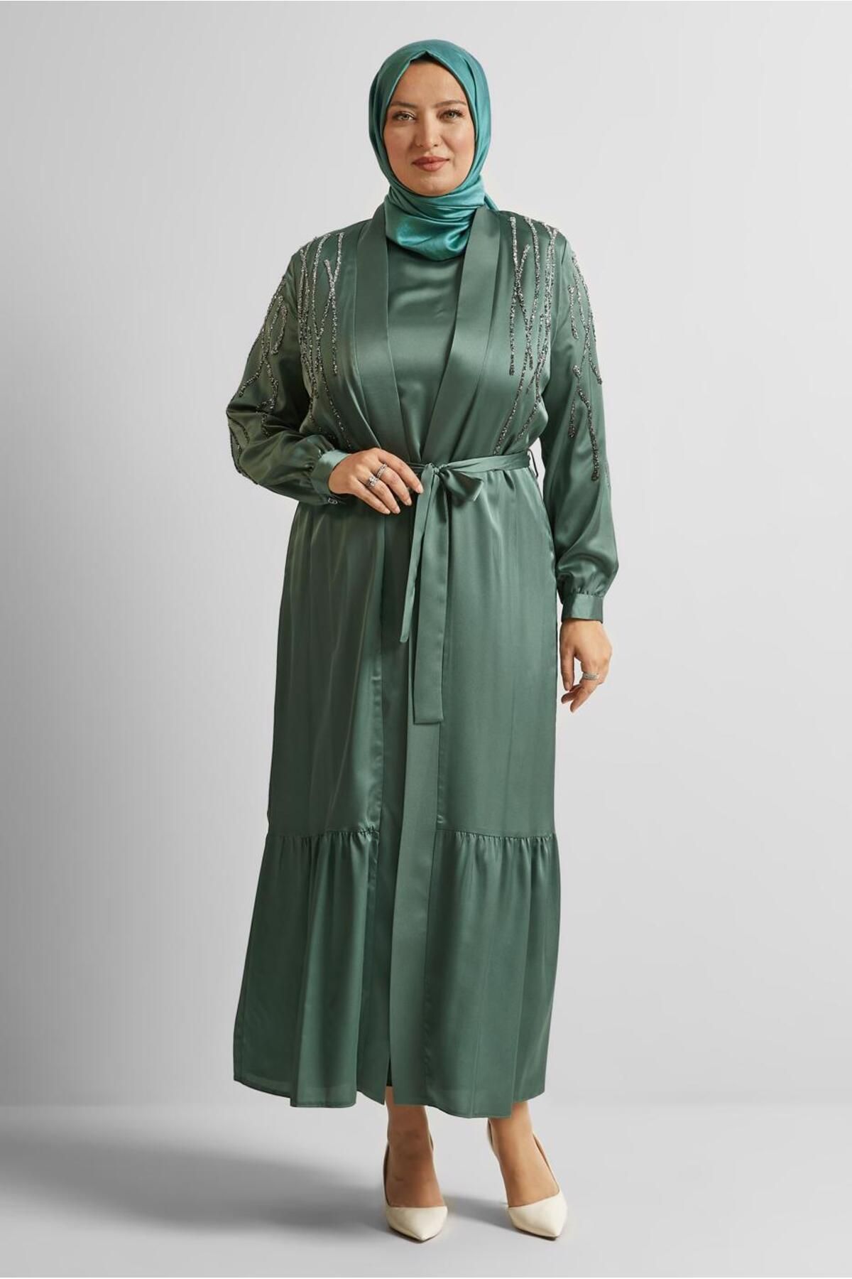 Alvina ABAYALI ELBİSELİ SATEN TAKIM 20544