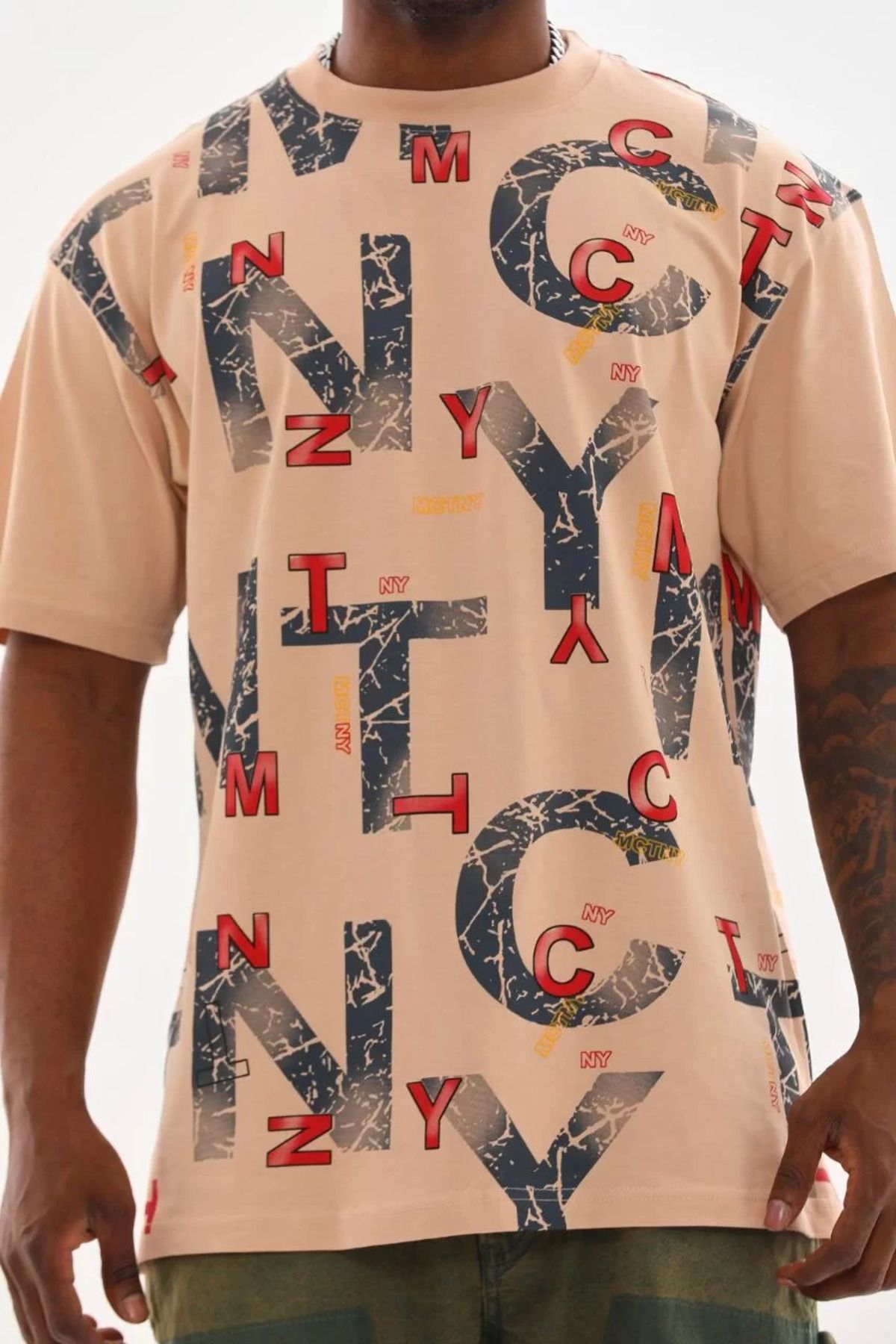 FantaziAtölyesi Unisex Baskılı Oversize T-Shirt - Bej