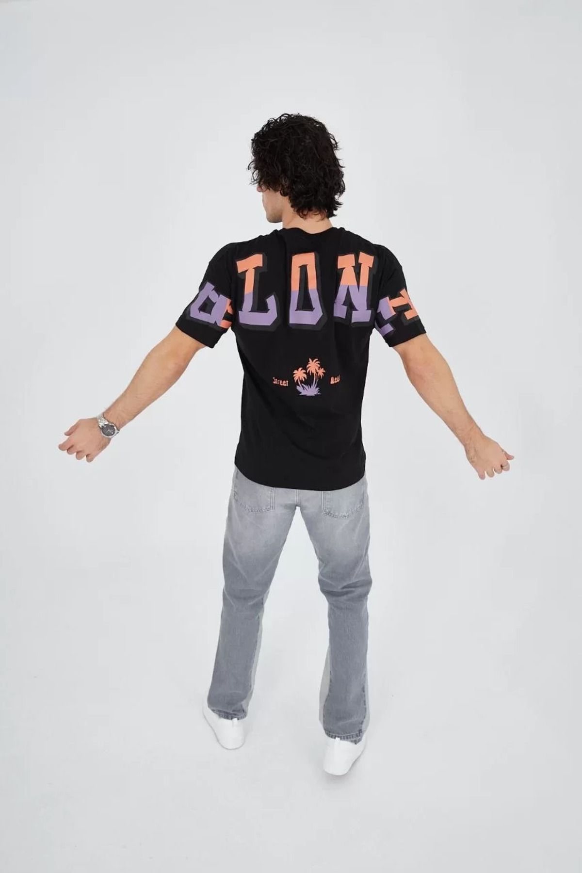 FantaziAtölyesi Erkek Ön ve Arka Baskılı T-Shirt - Siyah