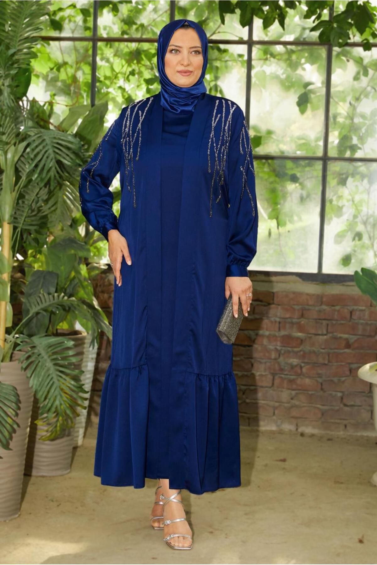 Alvina ABAYALI ELBİSELİ SATEN TAKIM 20544