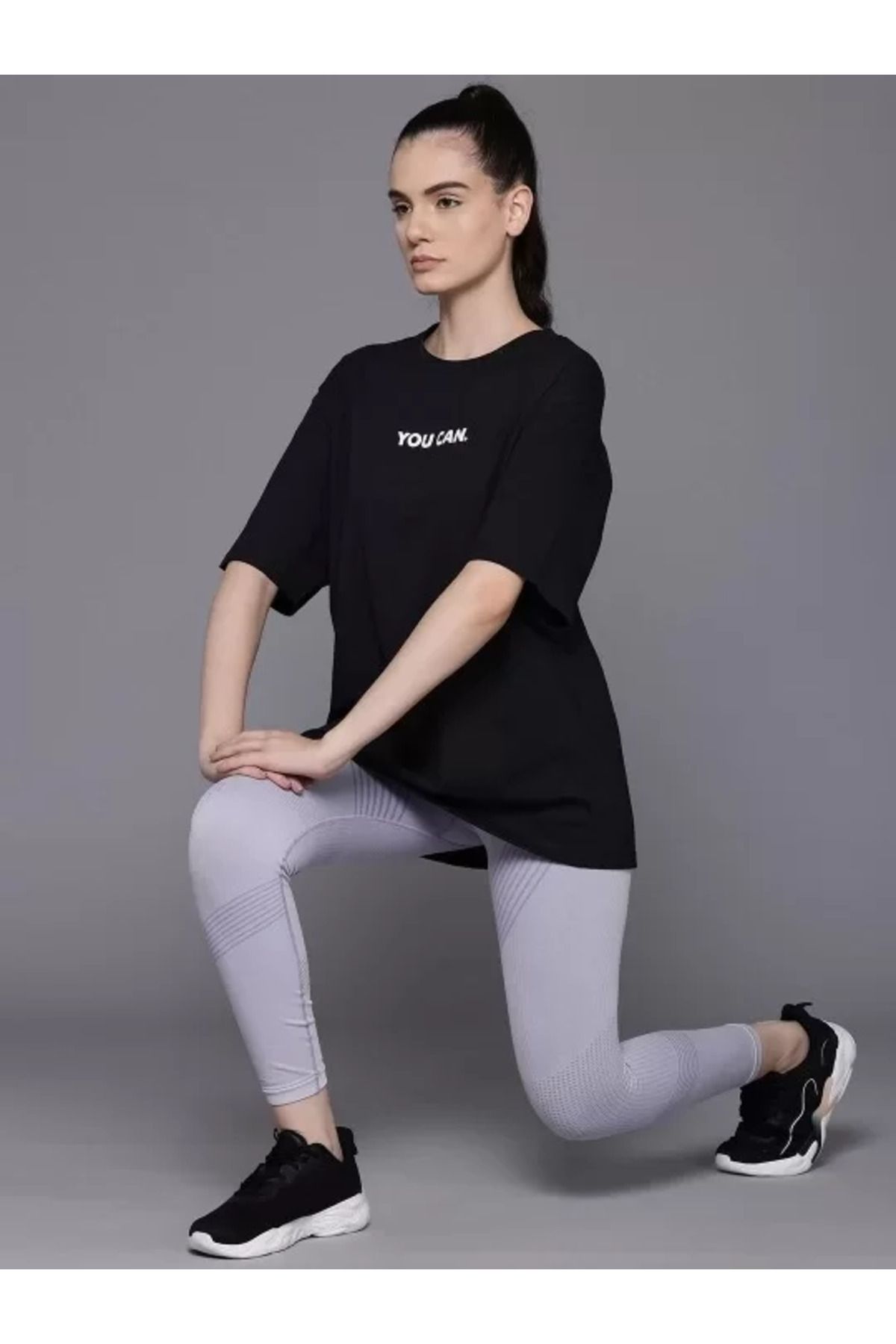 FantaziAtölyesi Kadın Baskılı Oversize T-shirt - Siyah