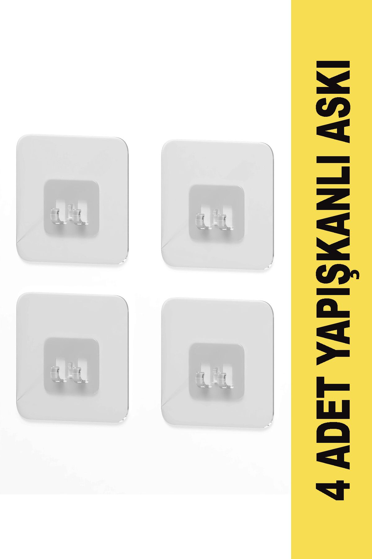 zabata 7x7 CM Süper Güçlü Yapışkanlı Banyo Askısı Yedek 4 Adet Sticker Raf Tutucu Askı