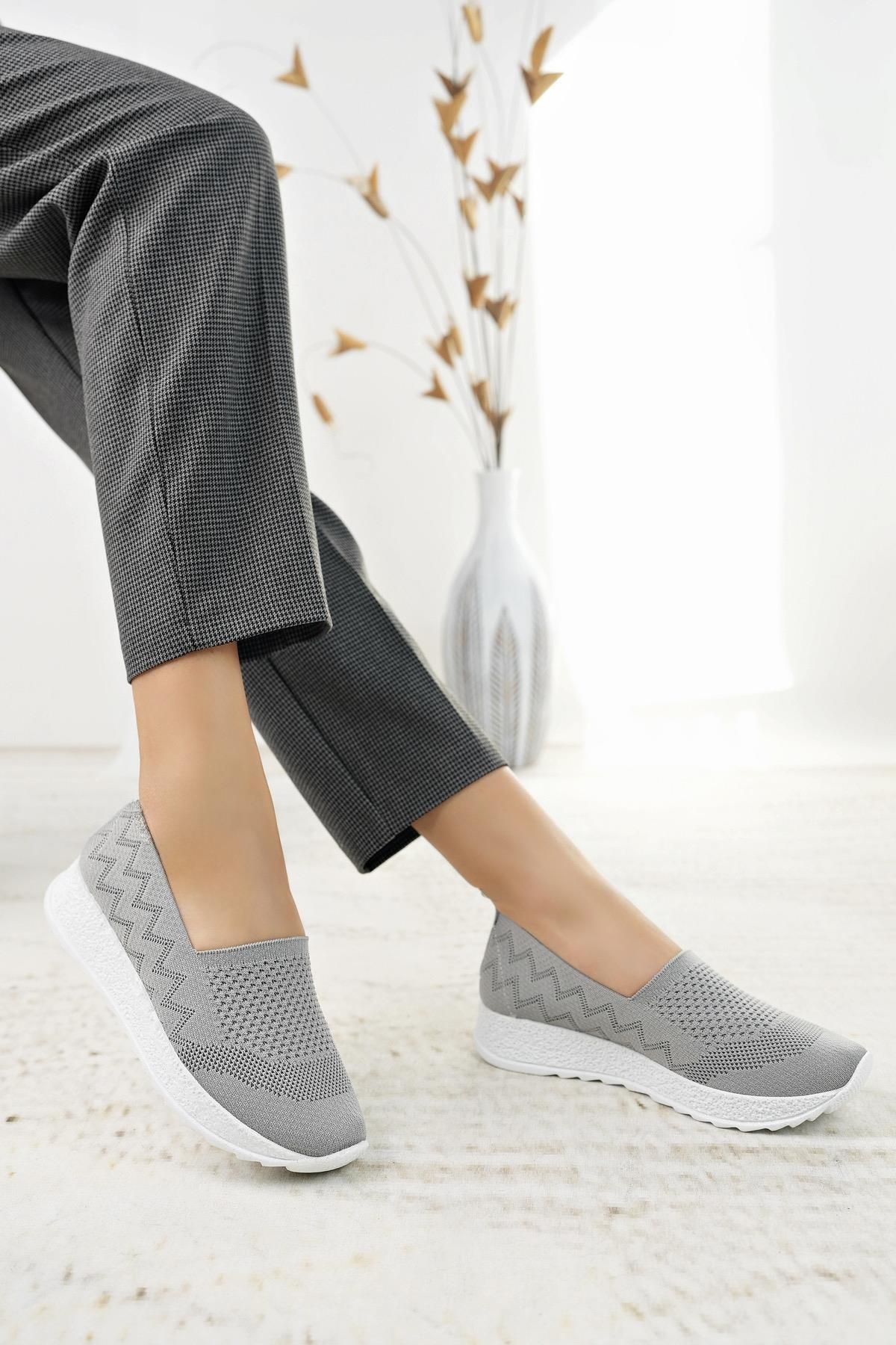 Nesil Shoes Aky 055 Koyu Gri Triko Yazlık Kadın Ayakkabı