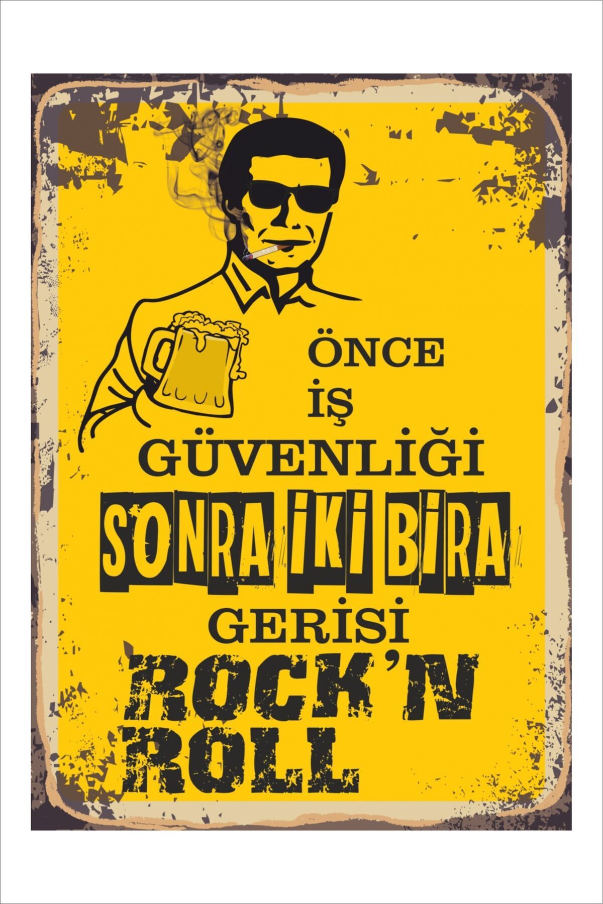 Yeni Yıldız Reklam RETRO ÖNCE İŞ GÜVENLİĞİ KOMİK ESPRİLİ ANLAMLI DUVAR YAZILARI SÖZLERİ 20X30 TABLO