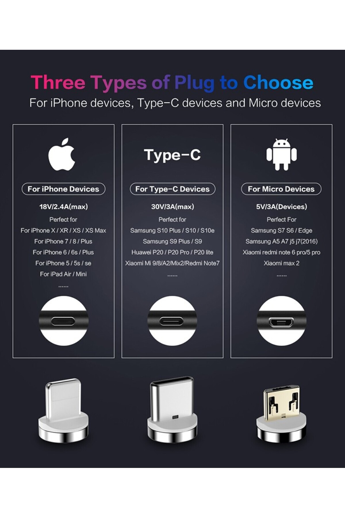 REDz Accessories-Data and fast charging cable 3A, iPhone magnetic connector, 1m, black, Floveme 5