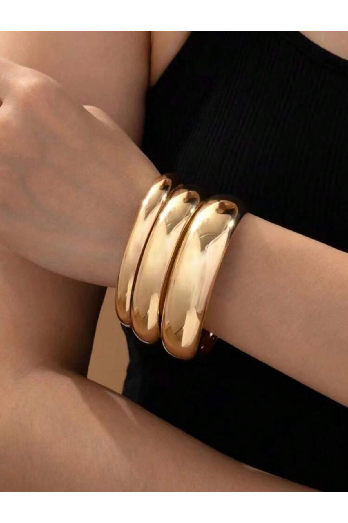 La Saade Y2k İthal Gold Rengi Üçlü Bilezik Set