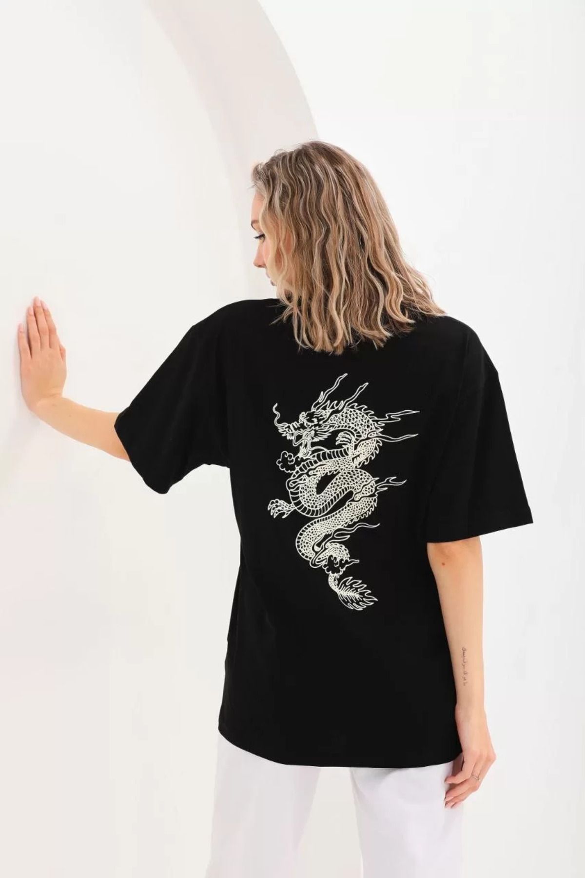 FantaziAtölyesi Unisex Baskılı Oversize T-Shirt - Siyah