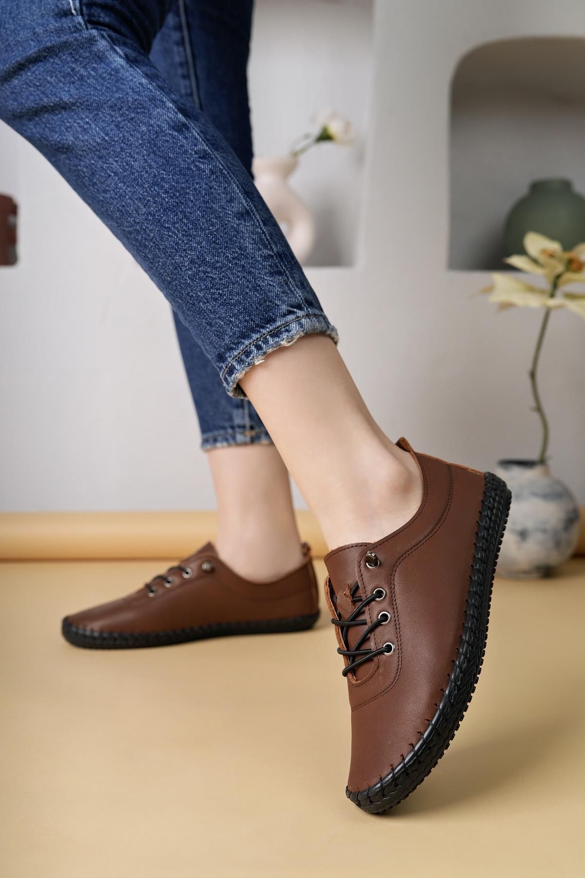 Nesil Shoes Maria 300 Taba Hakiki Soft Deri Günlük Kadın Ayakkabı