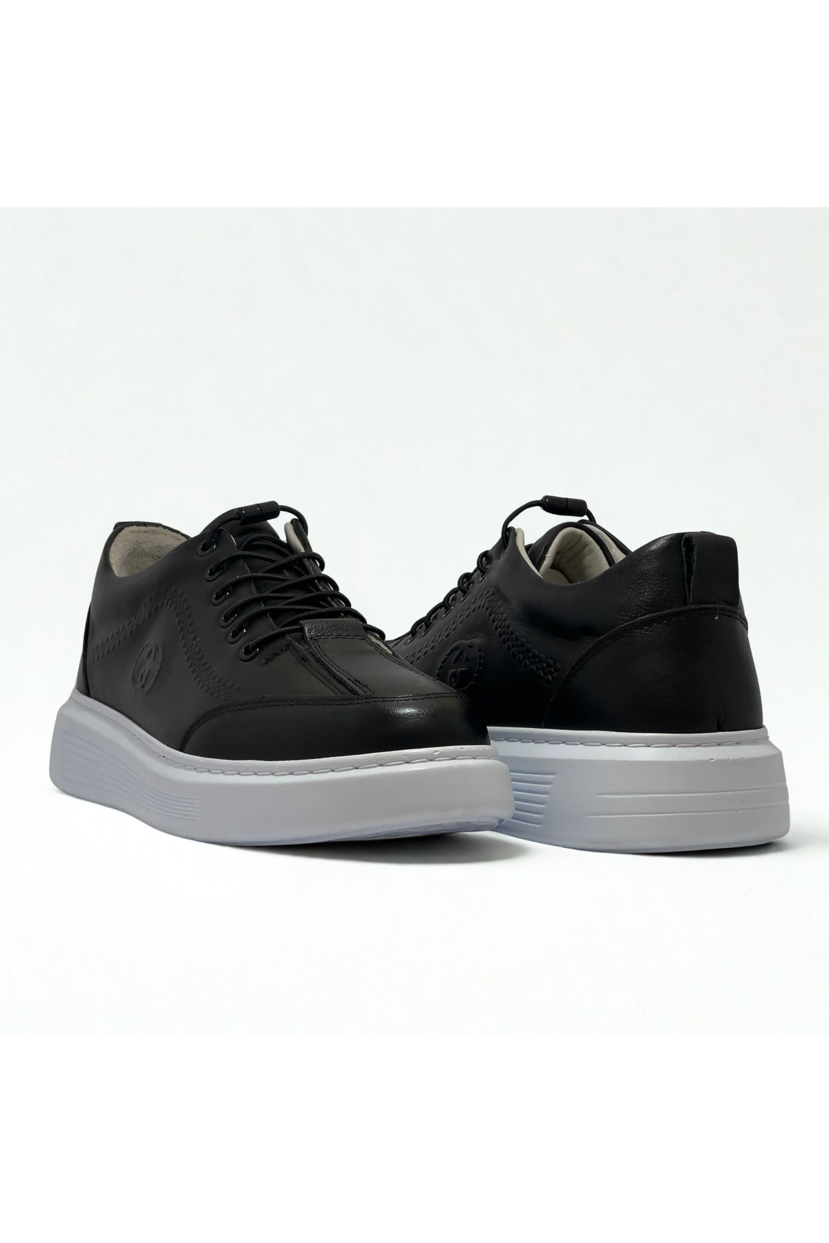 Flexter Erkek Siyah Hakiki Deri Sneaker – Beyaz Taban