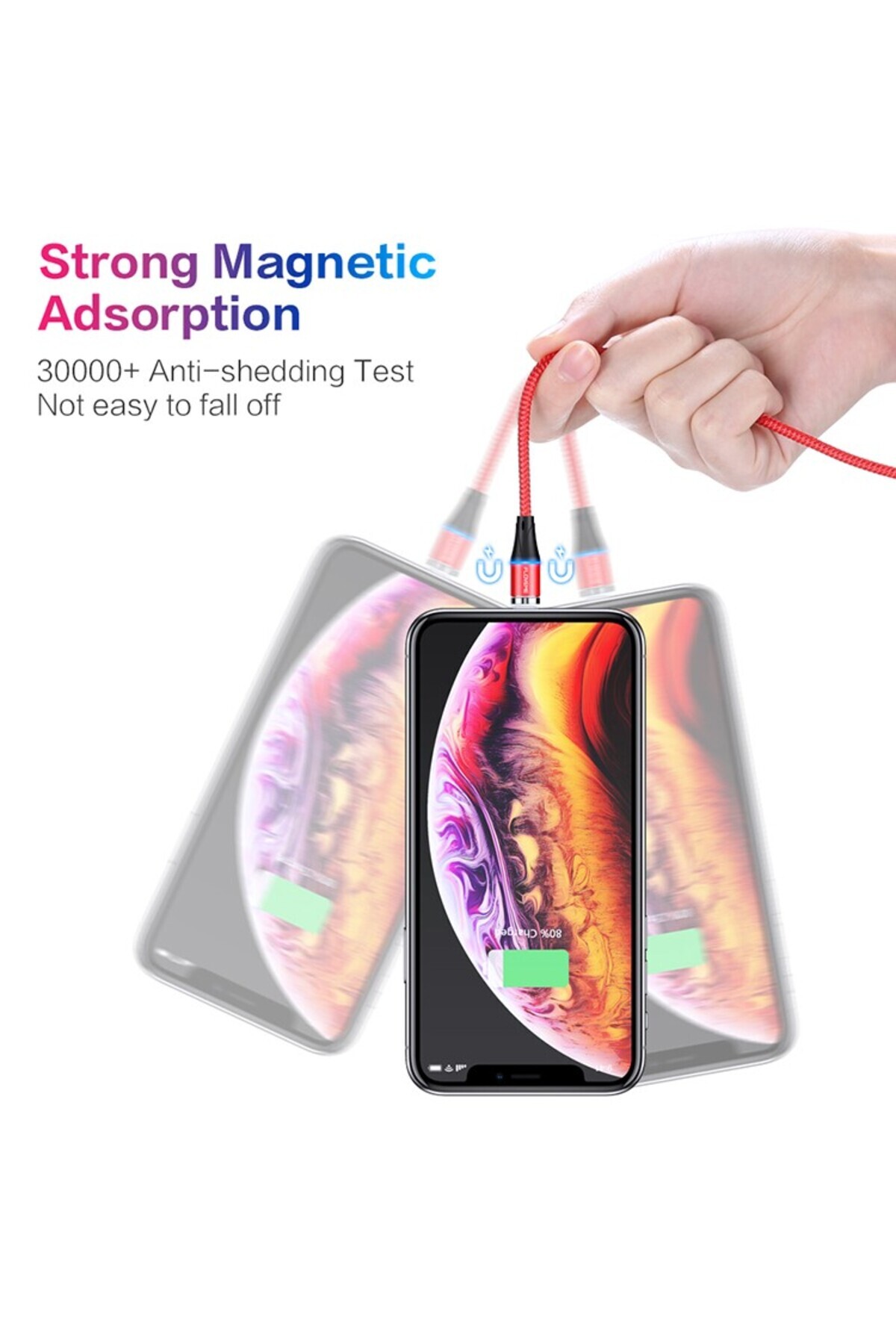 REDz Accessories-Data and fast charging cable 3A, iPhone magnetic connector, 1m, black, Floveme 3