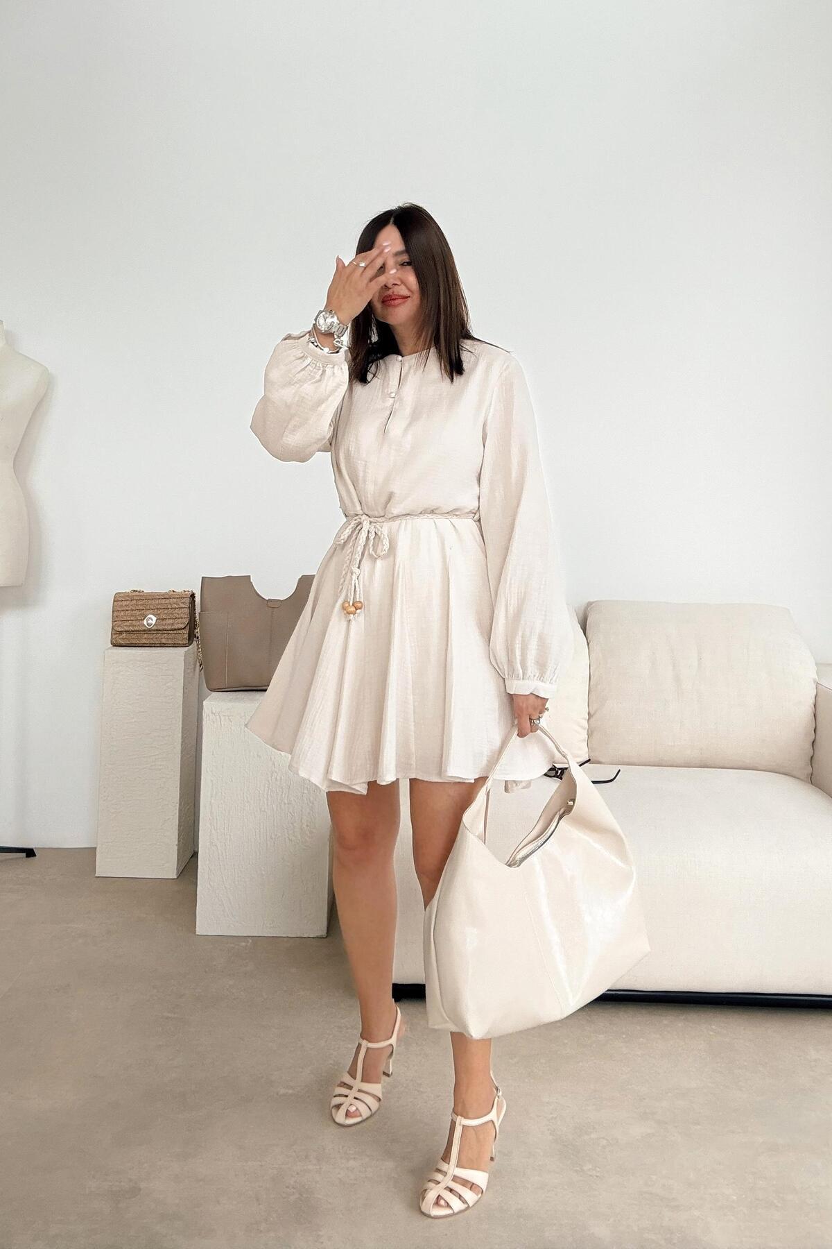 ELVAN TOLON-Muslin Beige Dress 2