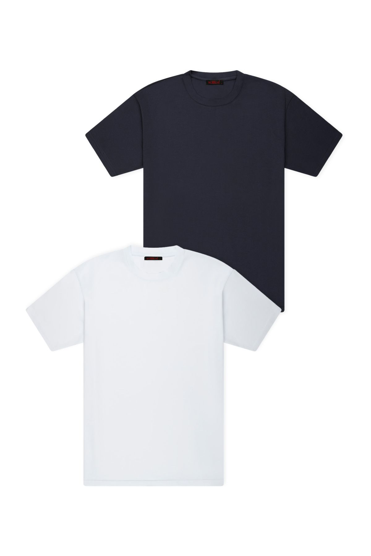 WERRONİ 2'li Slim Basic T-Shirt - Lacivert - Beyaz
