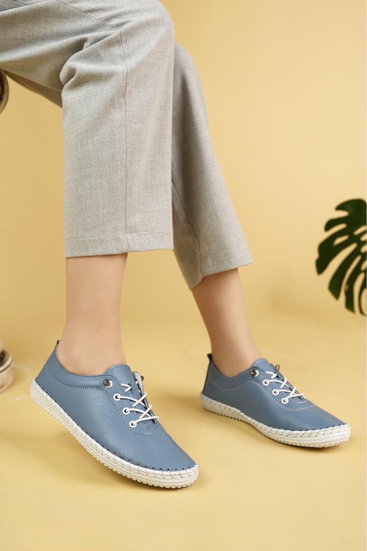 Nesil Shoes Maria 300 Mavi Hakiki Soft Deri Günlük Kadın Ayakkabı