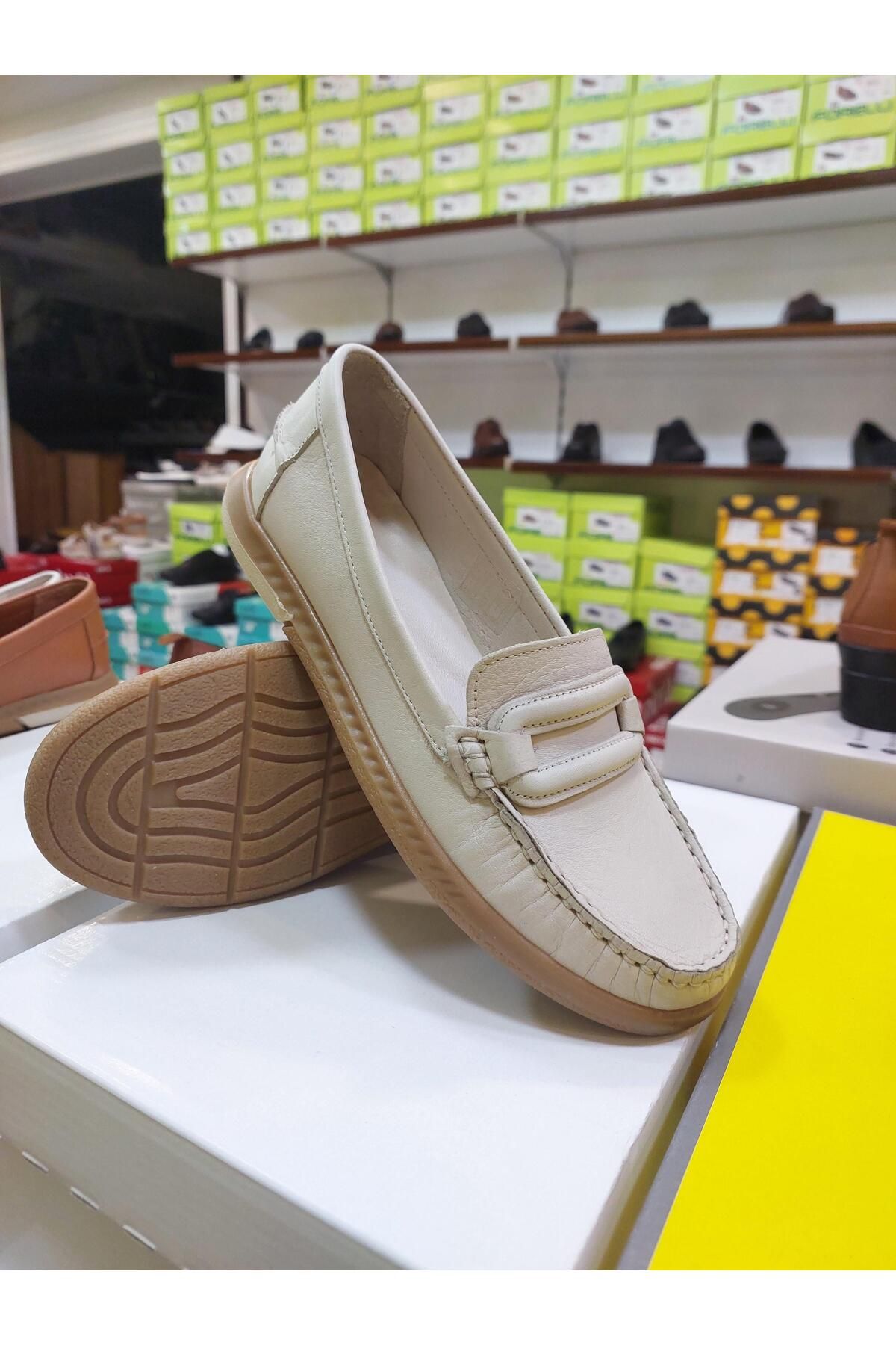 Nesil Shoes Eliz 24105 Bej Hakiki Soft Deri Rok Günlük Kadın Ayakkabı