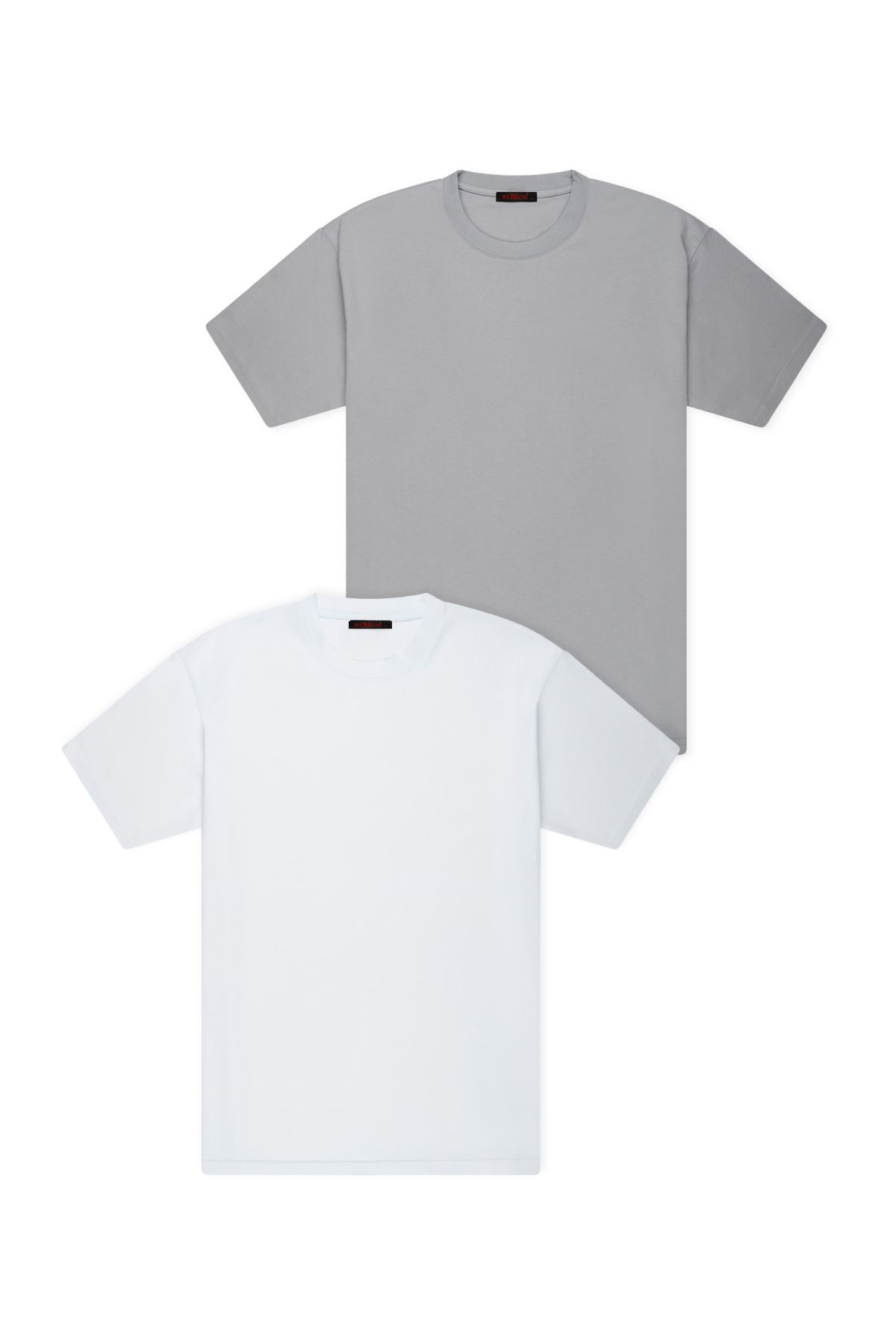 WERRONİ 2'li Slim Basic T-Shirt - Gri - Beyaz