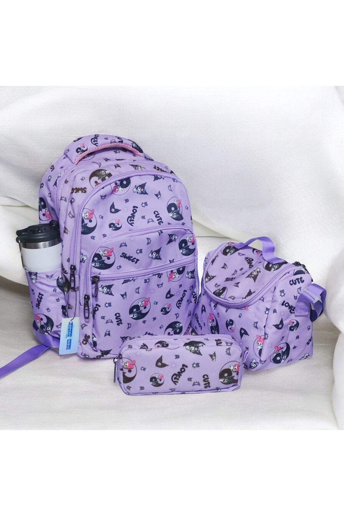 Kaptan Mavi Kuromi Ve My Melody Karakter Desenli, Beslenmelik Ve Kalemlikli, Ilk Okul Sırt Çantası (3LÜ SET)