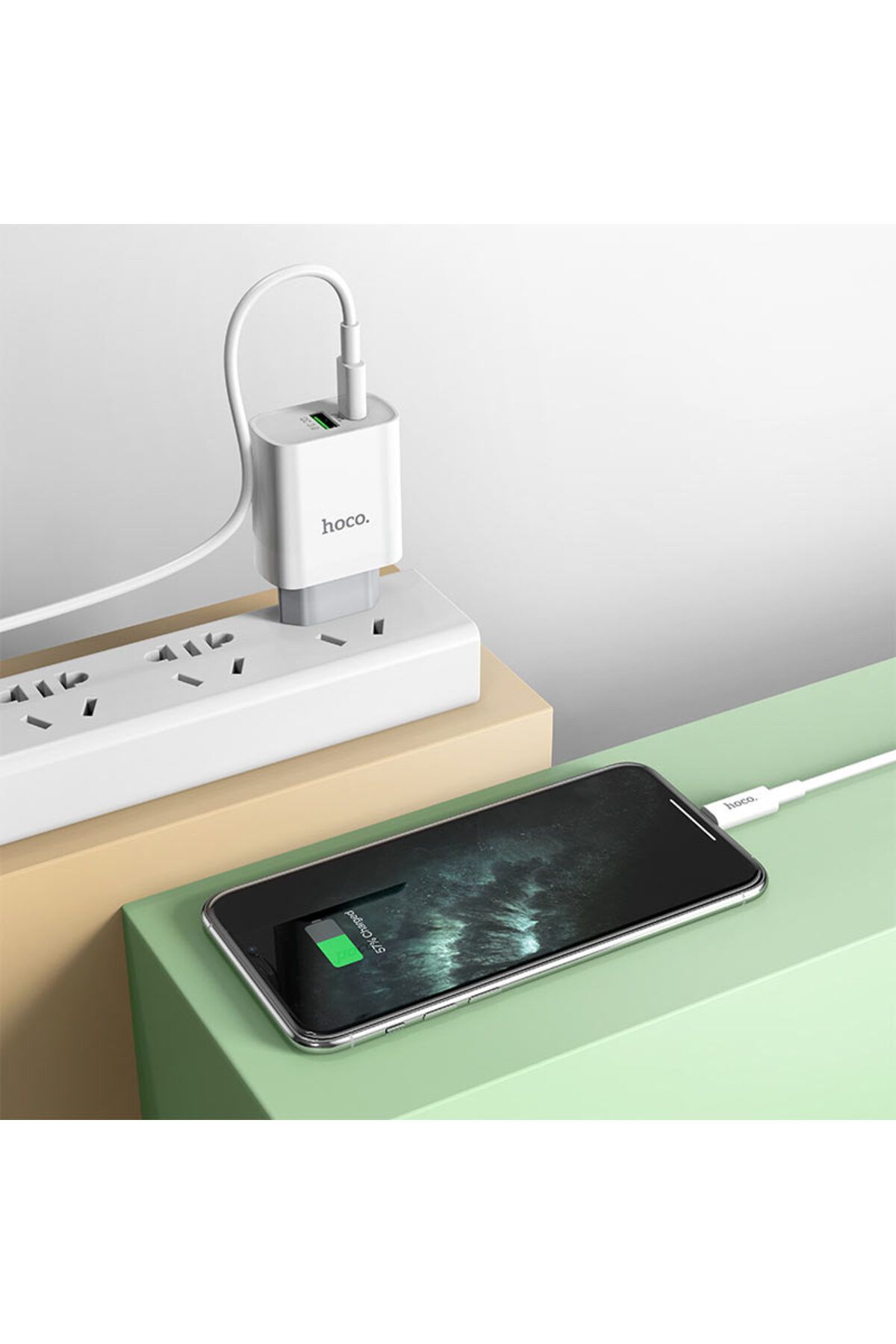 REDz Accessories-Set încărcător, cablu de iluminare adaptor Hoco C80a, tip C și port USB, încărcare rapidă 20w, alb 6