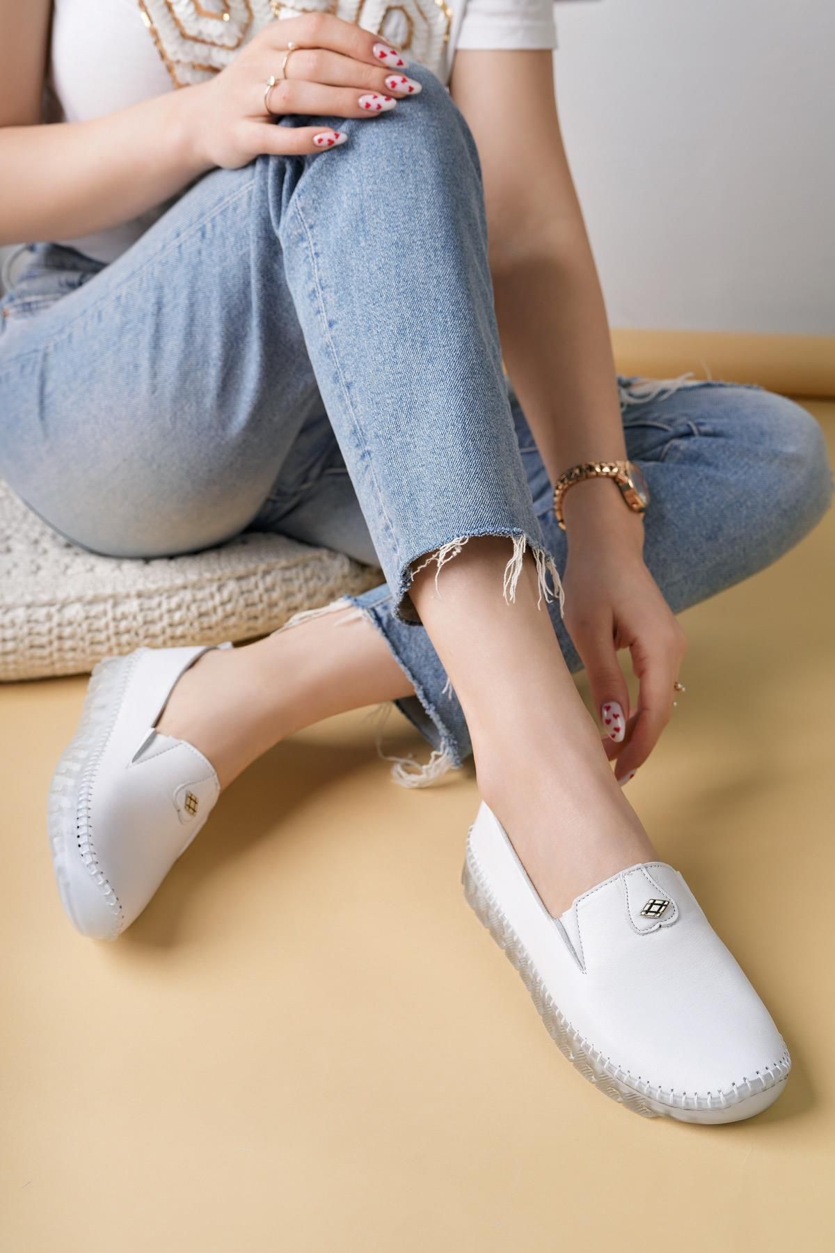 Nesil Shoes Knc 14 Beyaz Hakiki Deri Şeffaf Taban Kadın Ayakkabı