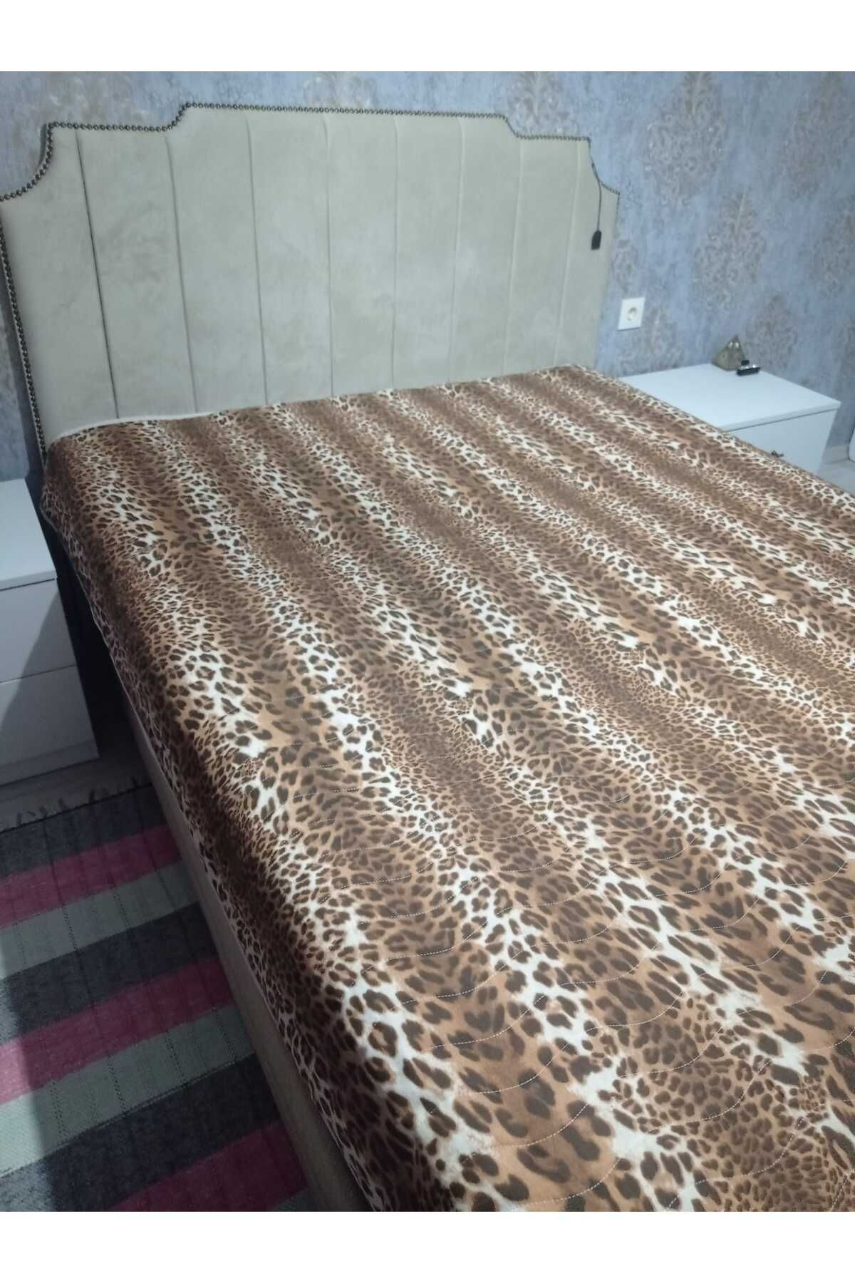DSD Aksesuar Leopar Desenli Çift Kişilik Çok Amaçlı Yatak Örtüsü